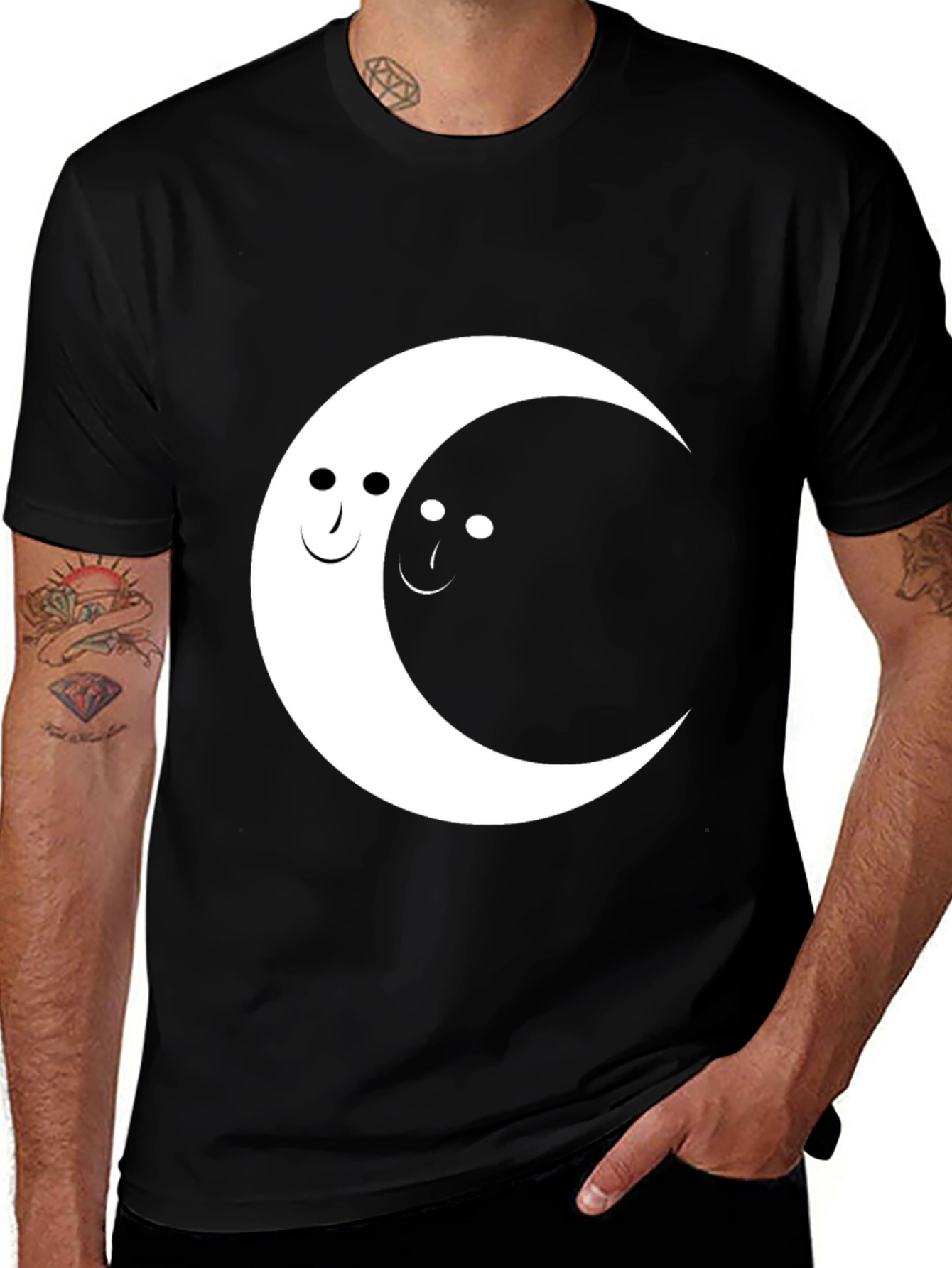 Variant 5 of Yin Yang Moon Face Graphic Tee - Black