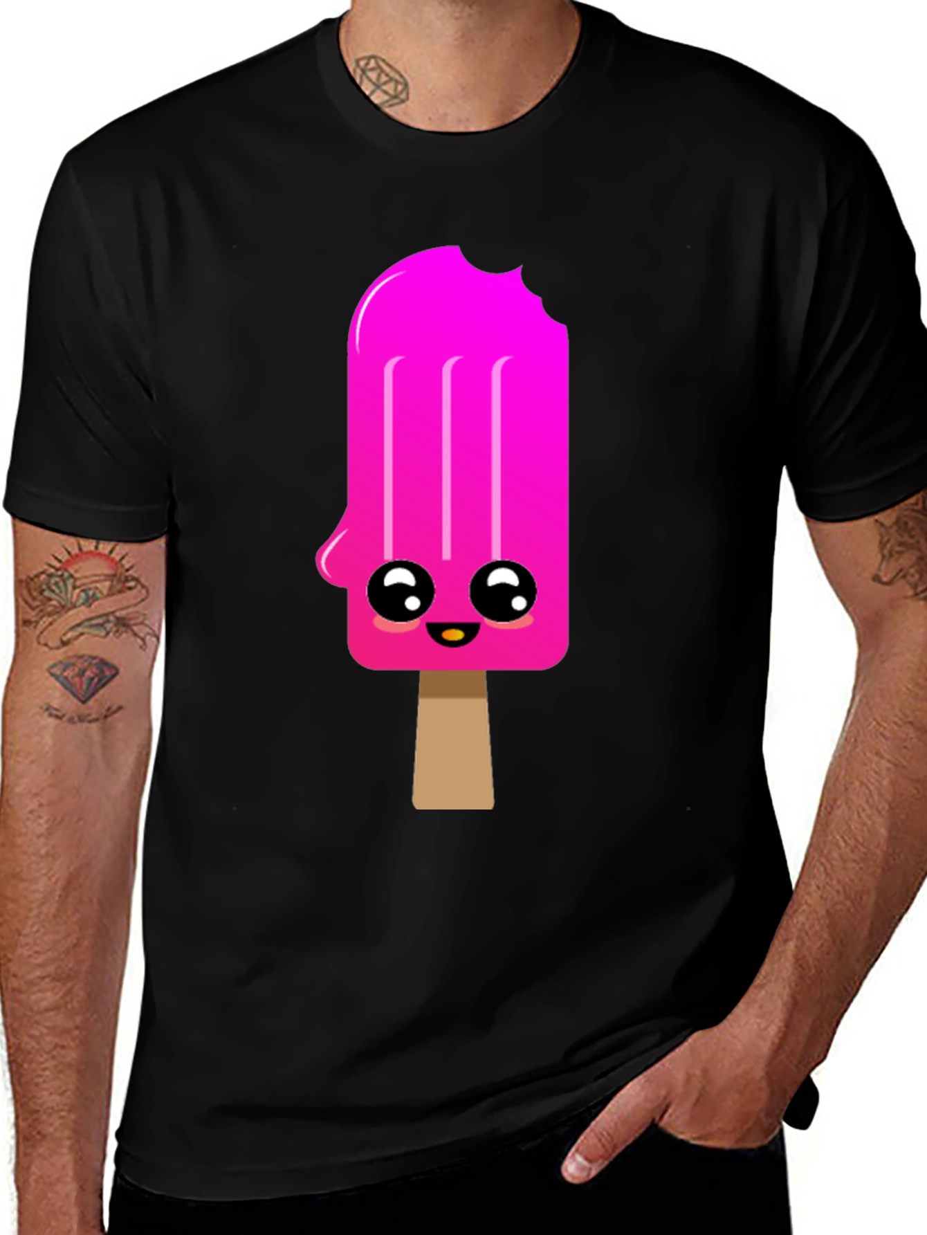 Black Kawaii Popsicle Graphic Tee - Black Cotton Blend Shirt main image
