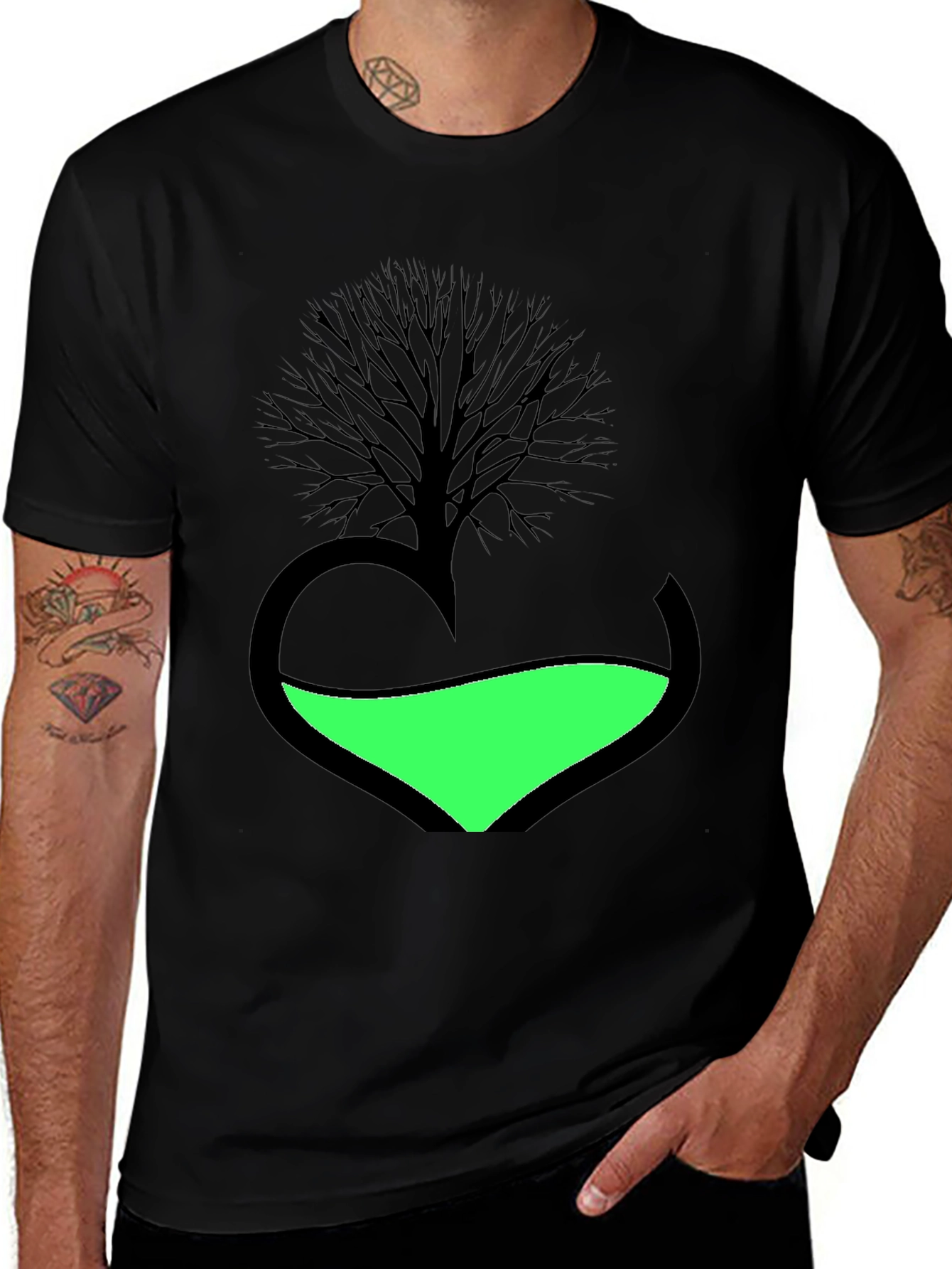 Variant 27 of Tree Heart Graphic Tee - Black Cotton Blend Shirt