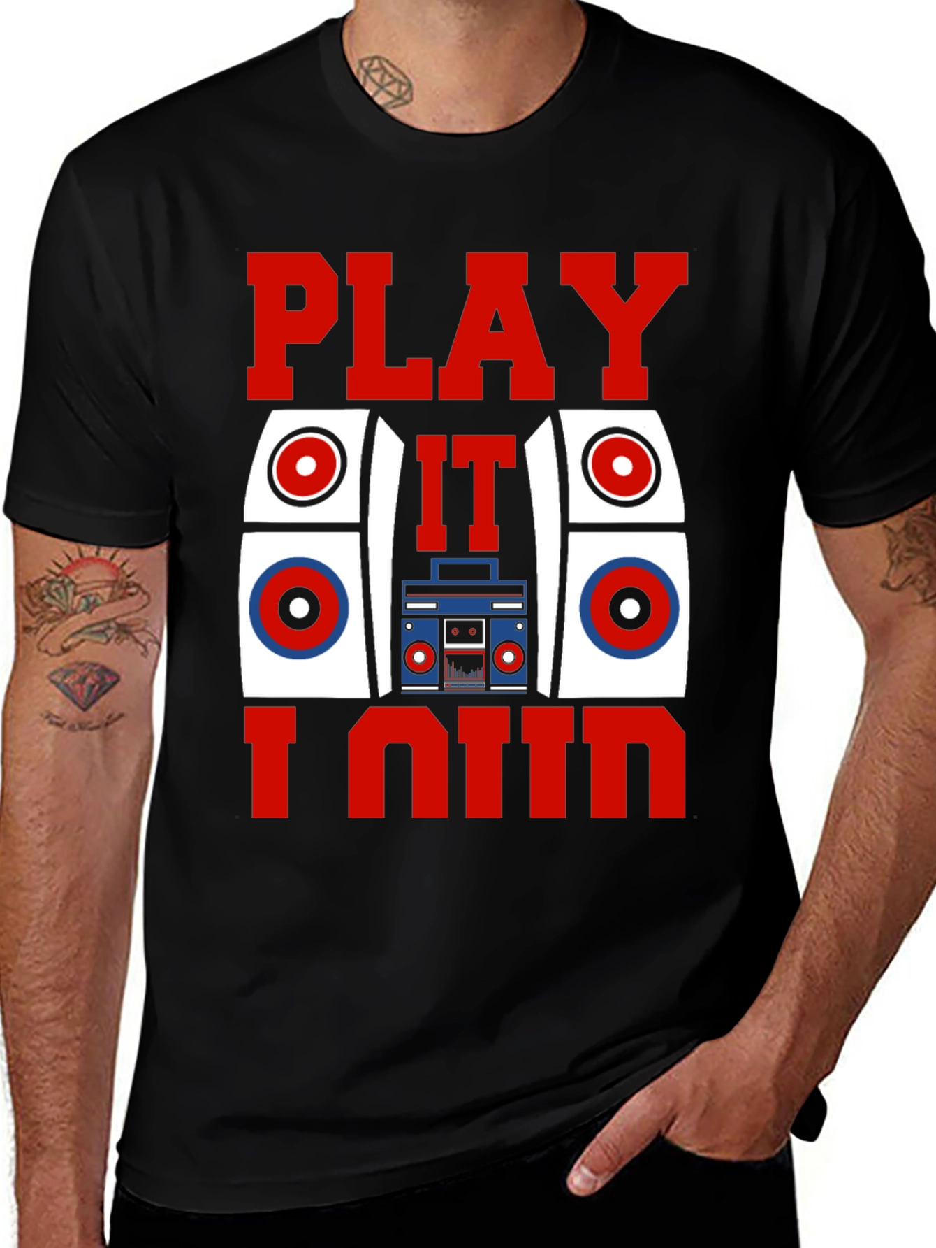Retro Boombox Graphic Print Crew Neck T-Shirt