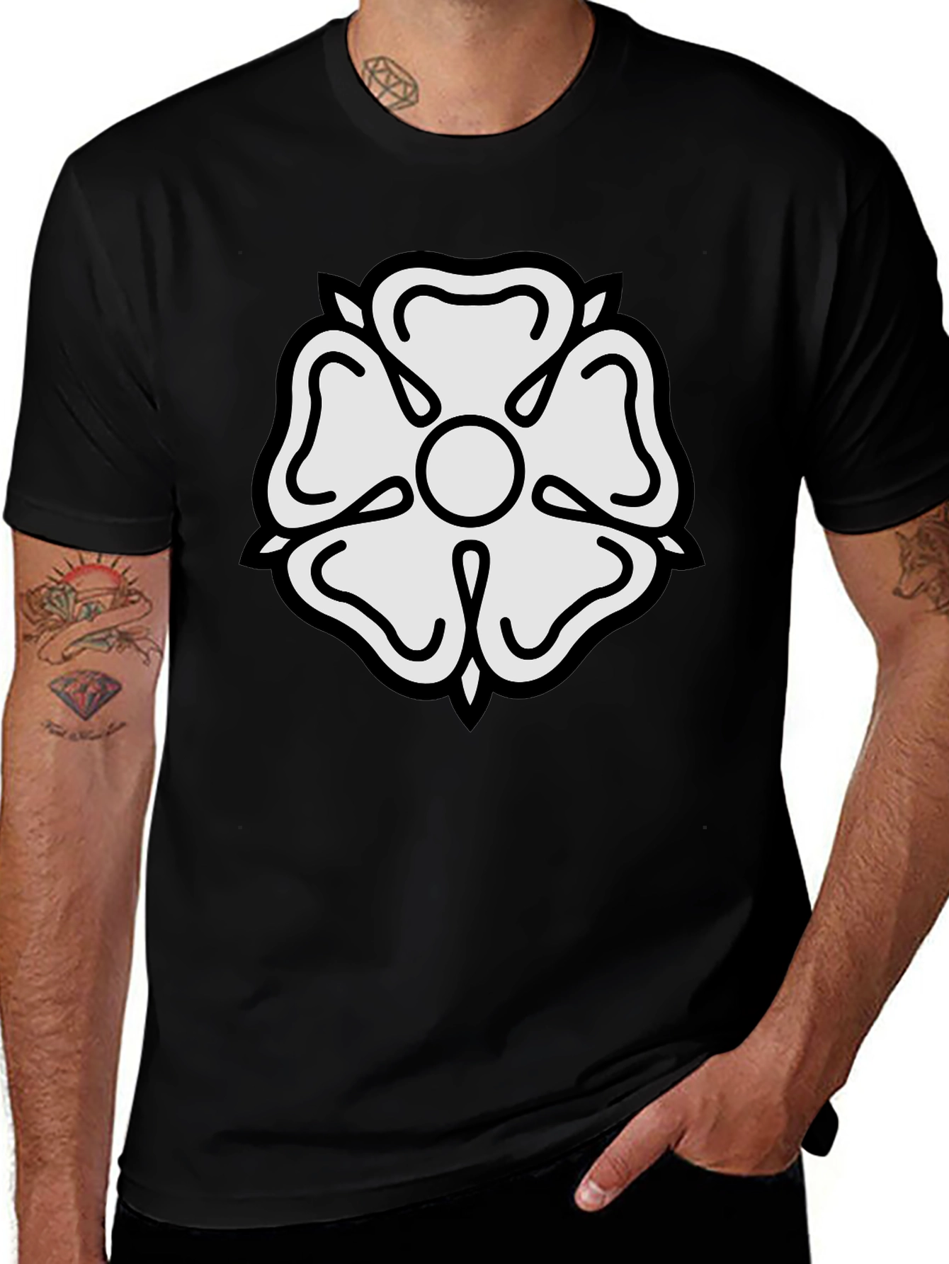 Variant 19 of Black T-Shirt with White Floral Design