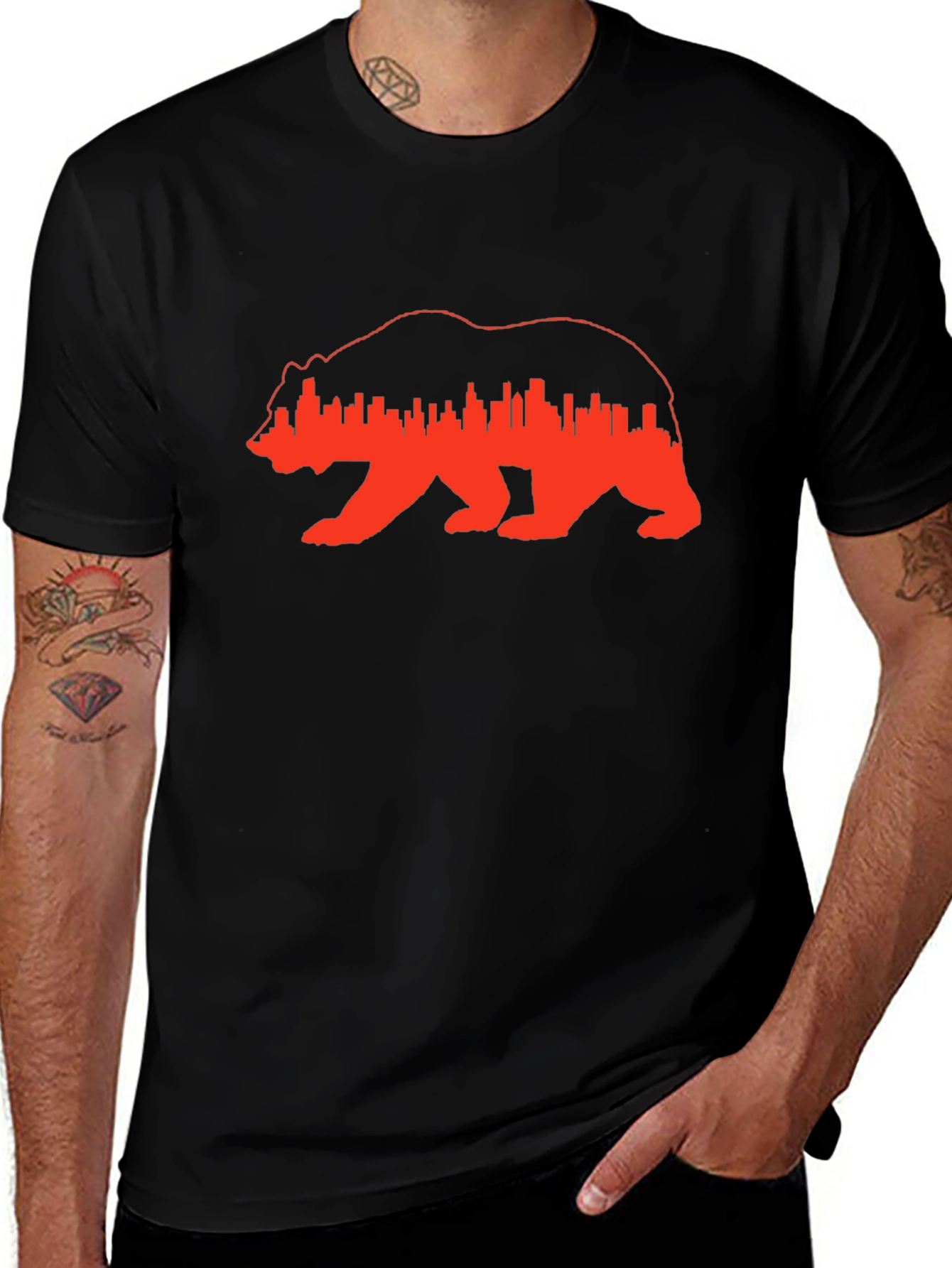 Variant 5 of Bear & Cityscape Graphic Tee - Trendy Menswear