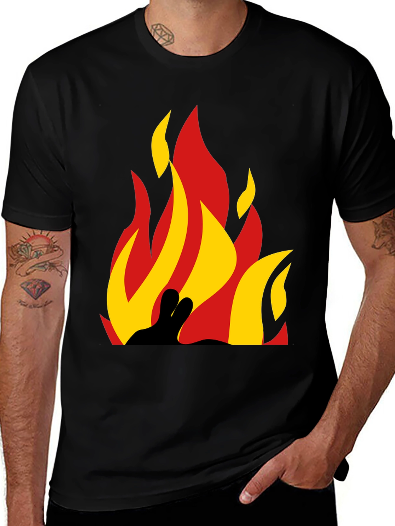 Variant 16 of Flame Graphic Tee - Bold Black Cotton T-Shirt