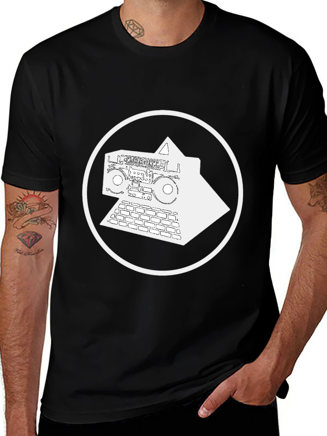 Variant 2 of Retro Boombox Pyramid Graphic Tee - Black