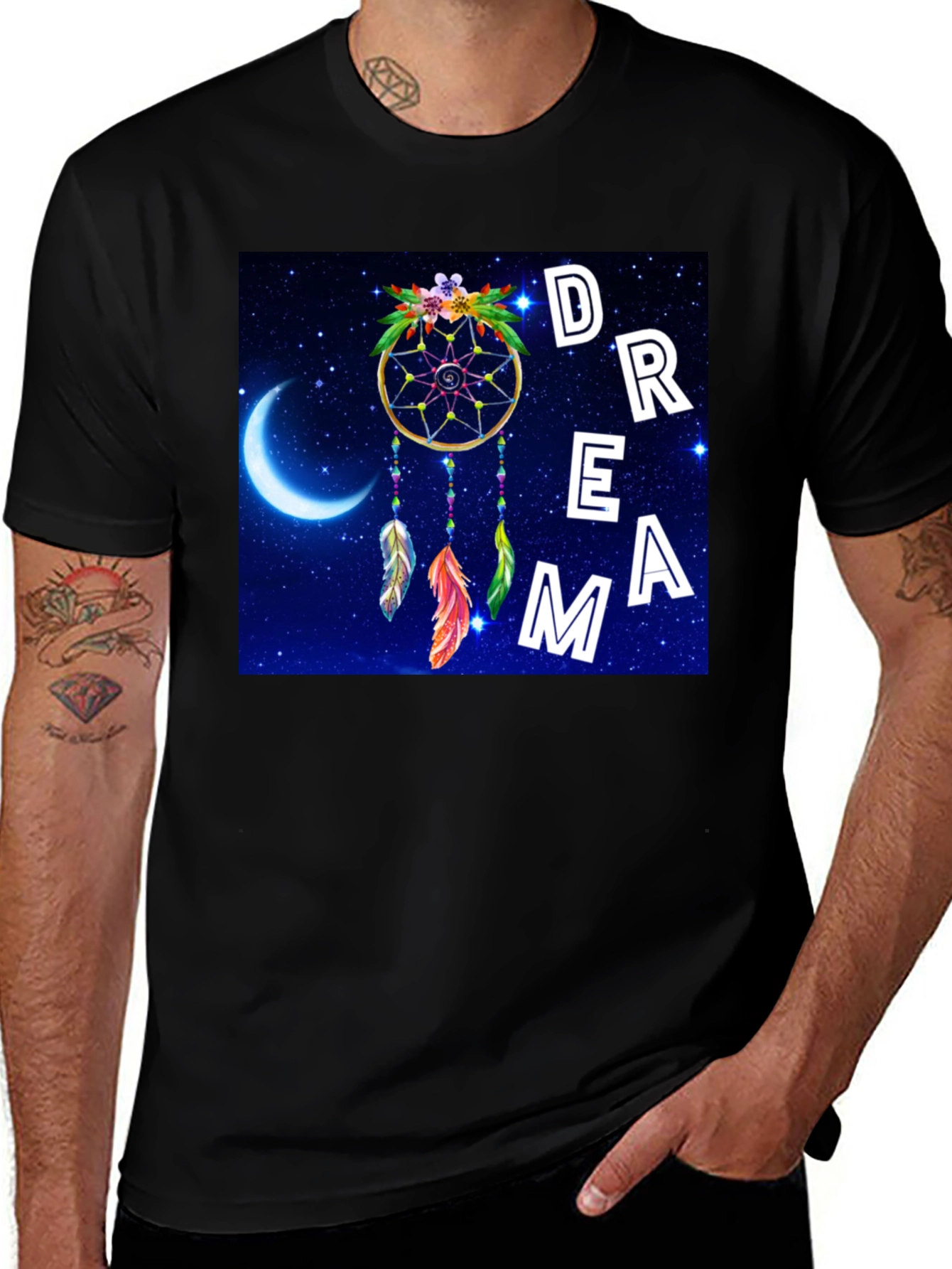 Variant 7 of Dreamcatcher Graphic Tee - Celestial Night Design