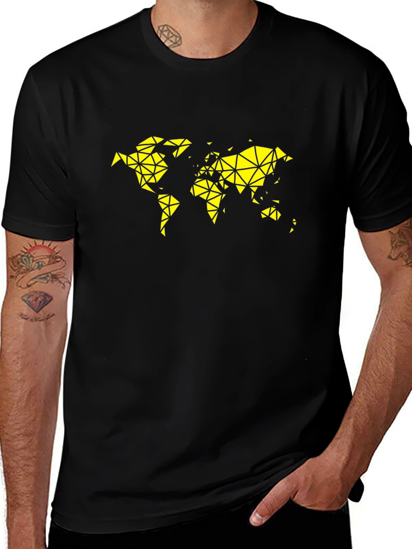 Black Geometric World Map Graphic Tee - Black main image