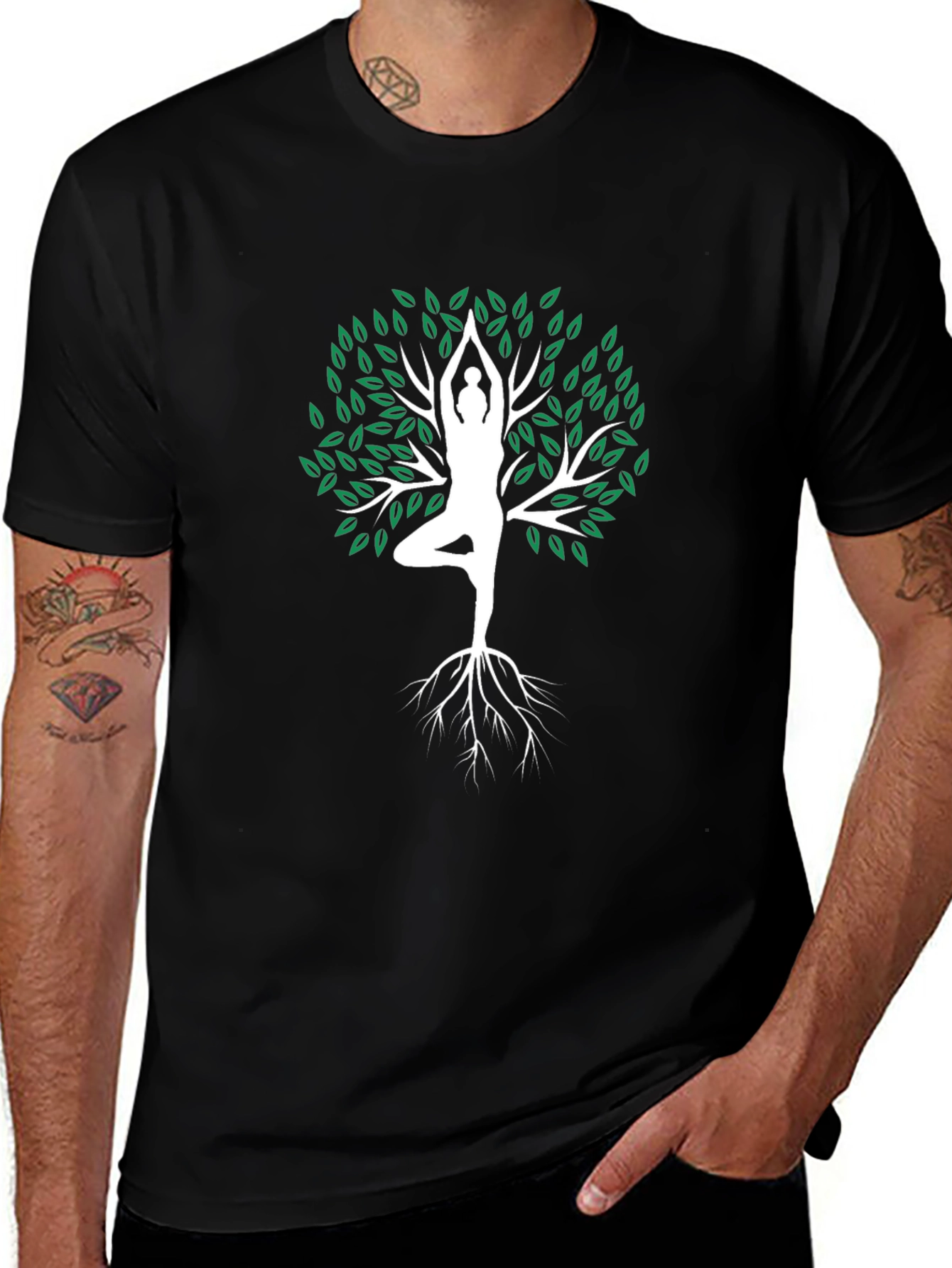 Variant 7 of Yoga Tree Pose Graphic Tee - Men's Black T-Shirt
