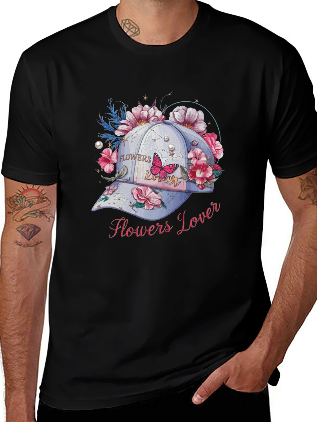 Variant 3 of Floral Hat T-Shirt - Flowers Lover Graphic Tee