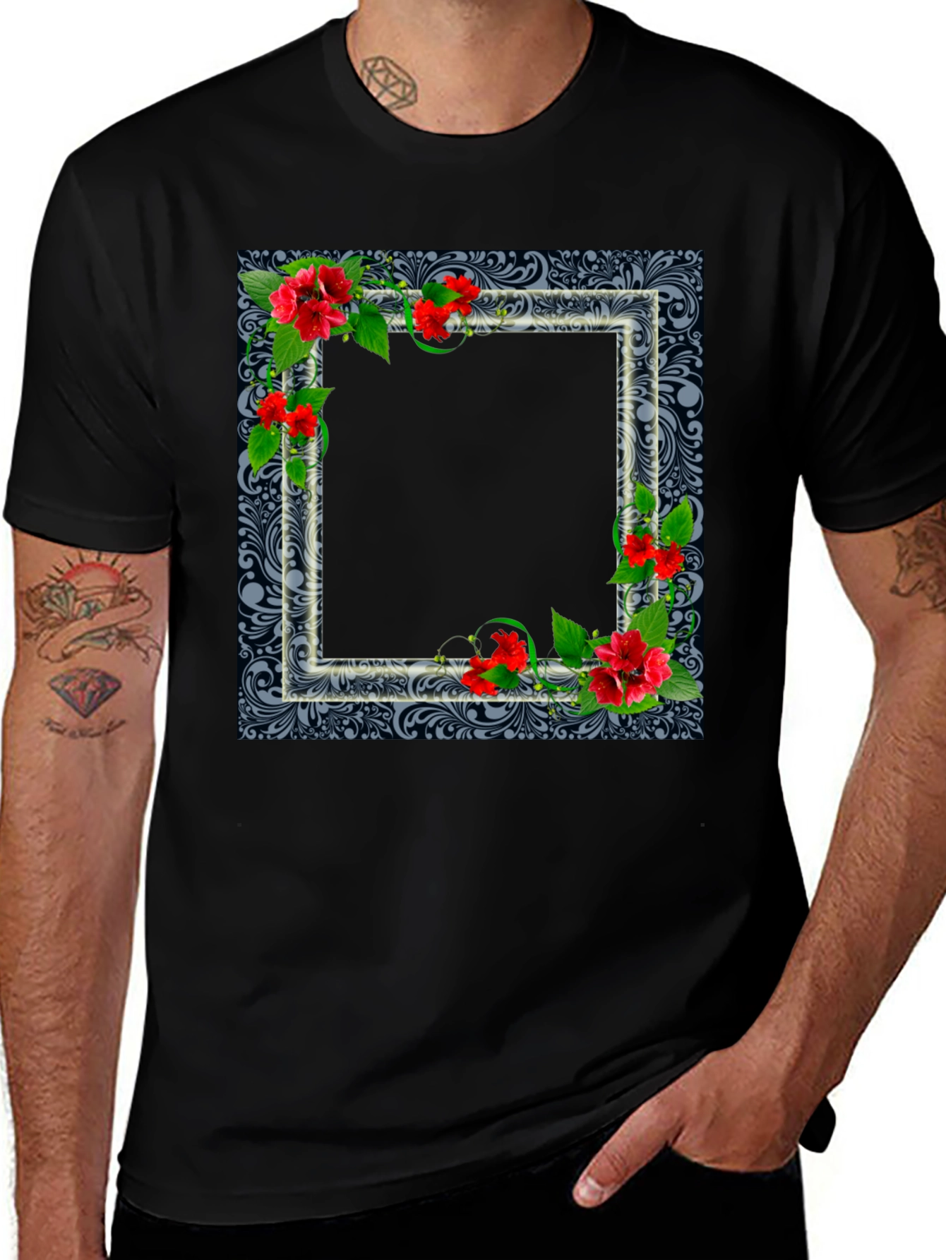 Variant 4 of Floral Frame Black Tee - Stylish & Unique Design
