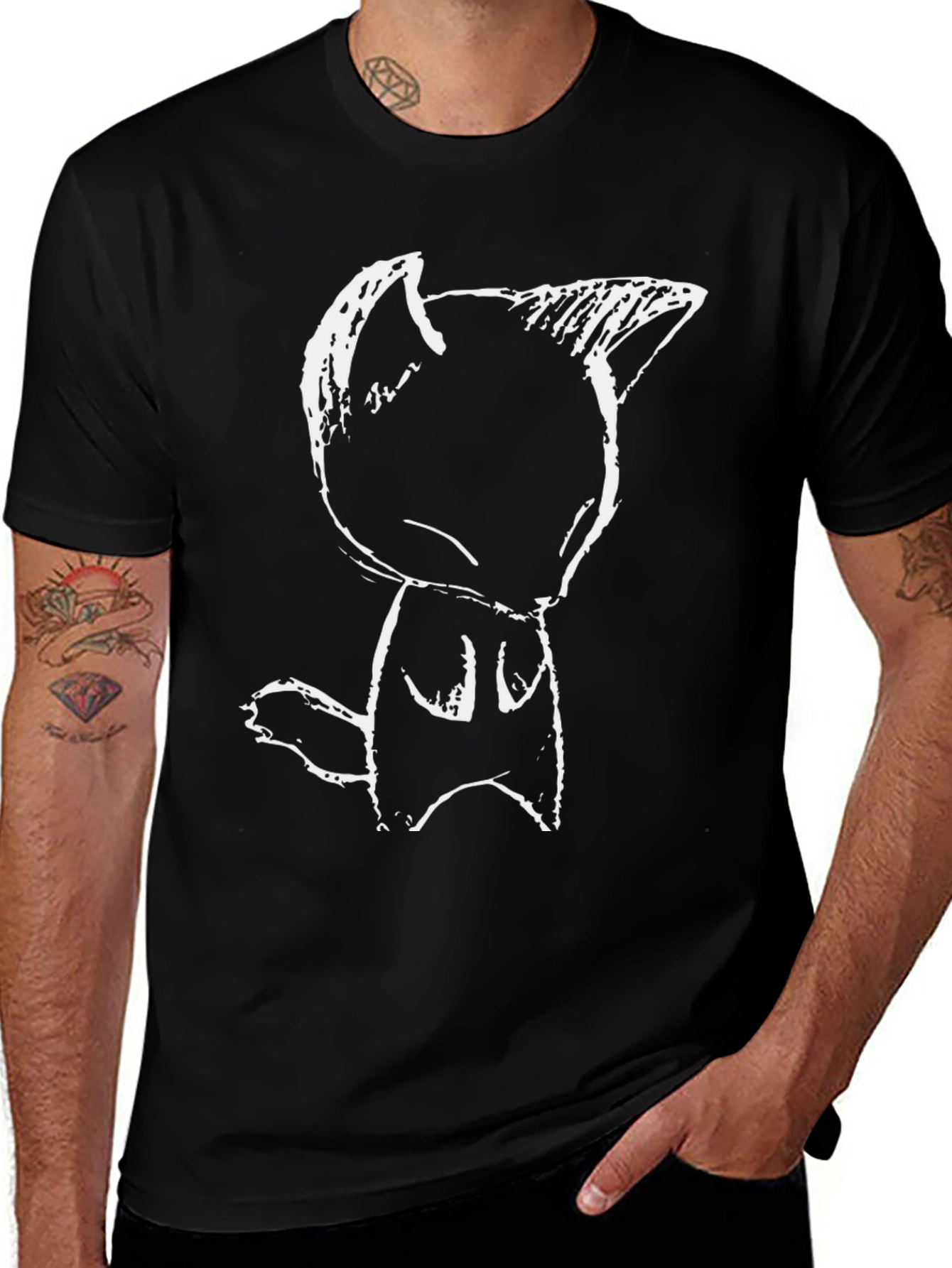 Variant 9 of Cute Cat Sketch Graphic T-Shirt - Black