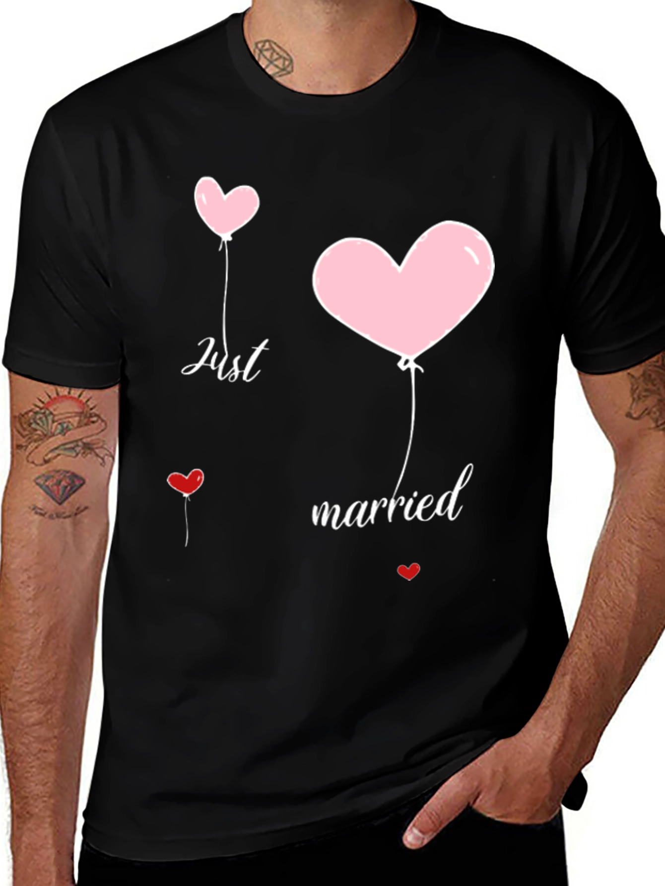 Just Married Heart Balloons Graphic Tee