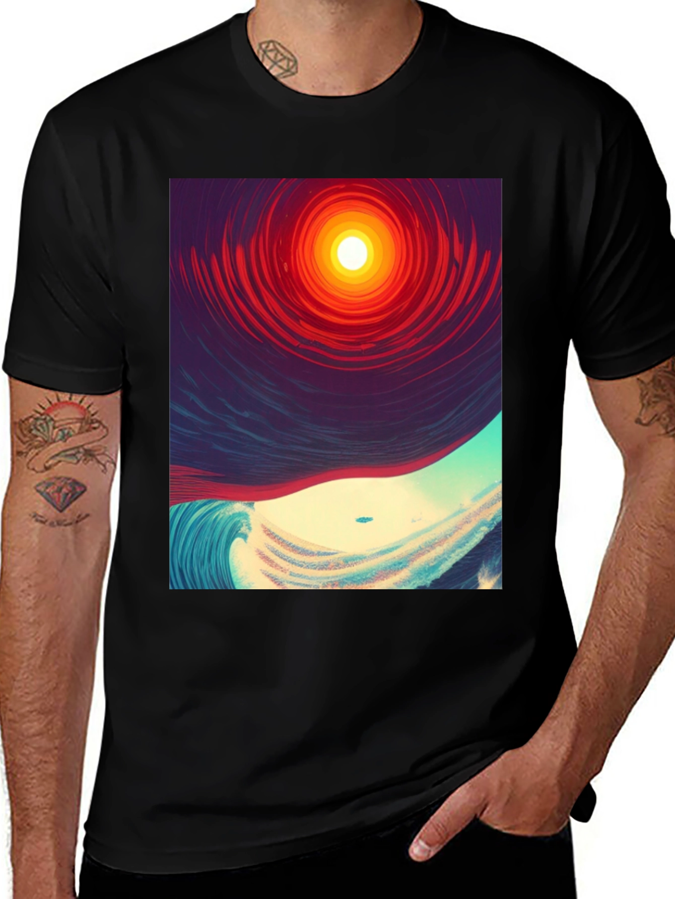 Variant 23 of Surreal Wave T-Shirt - Men's Black Graphic Tee