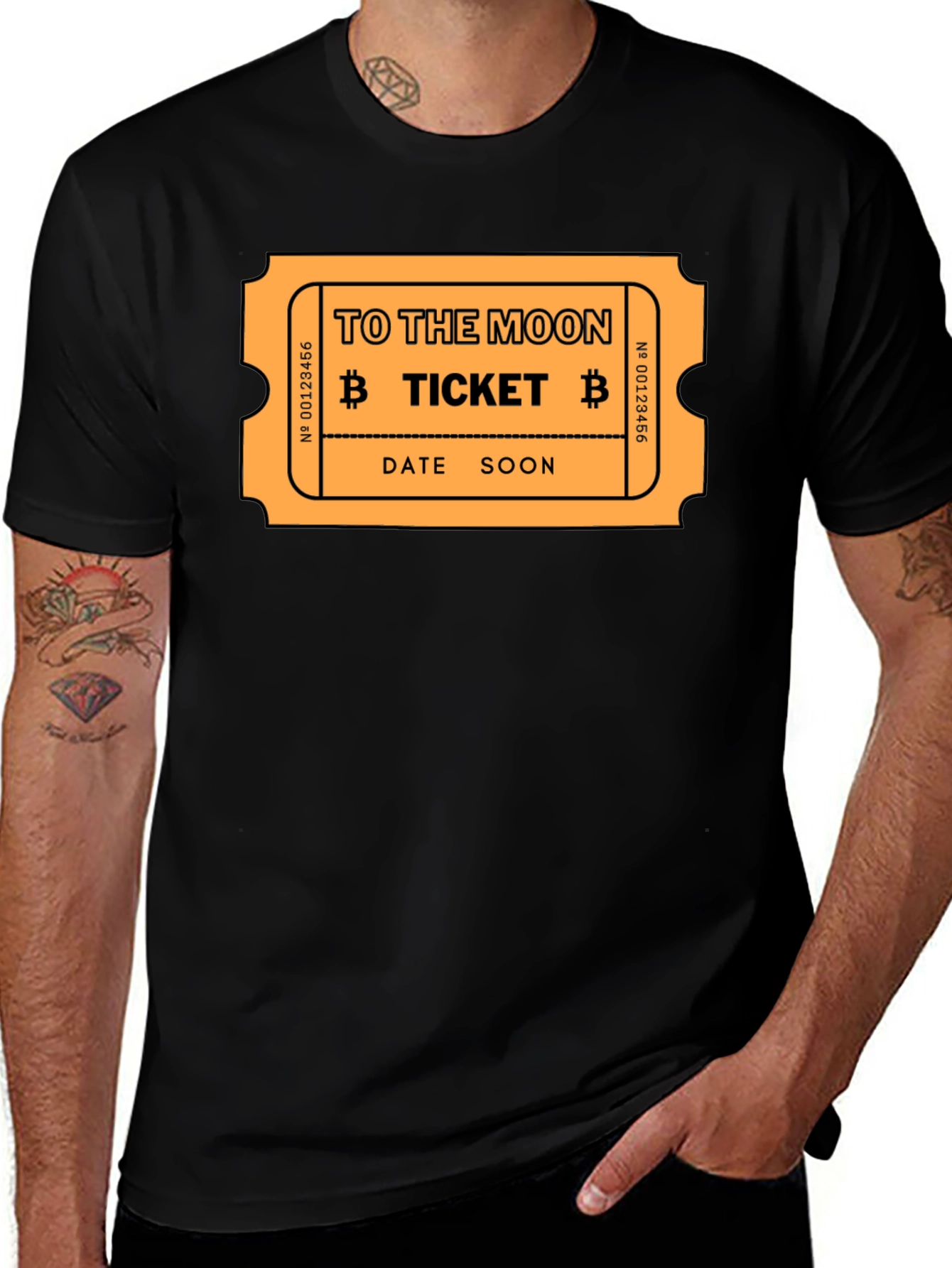 To The Moon Bitcoin Ticket Black T-Shirt