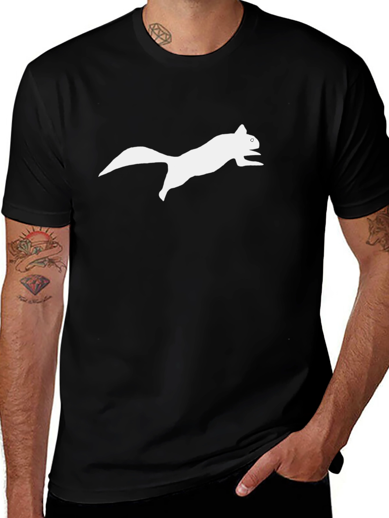 Black T-Shirt with Squirrel Graphic Print