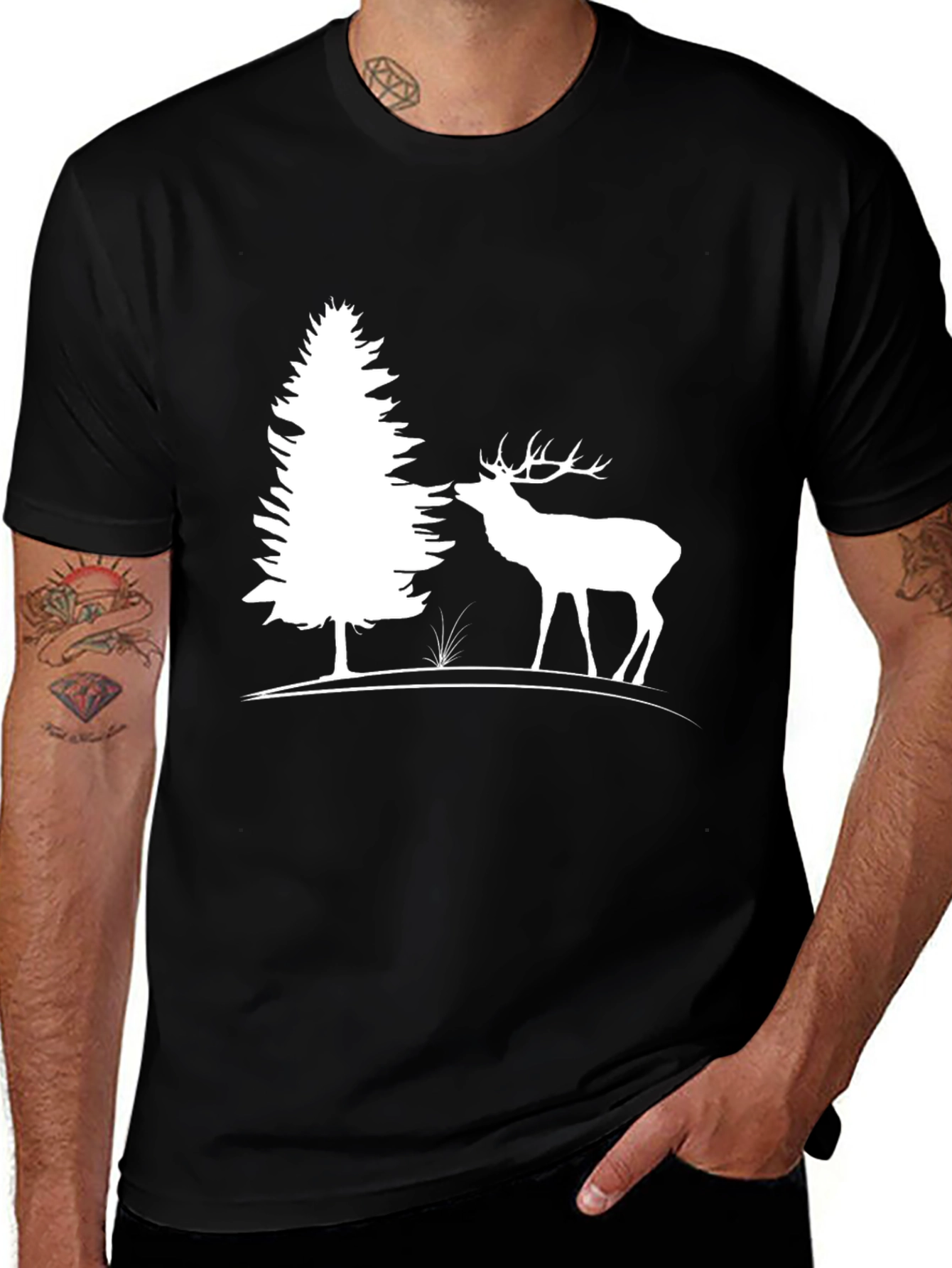 Variant 15 of Black Deer & Pine Tree Graphic T-Shirt