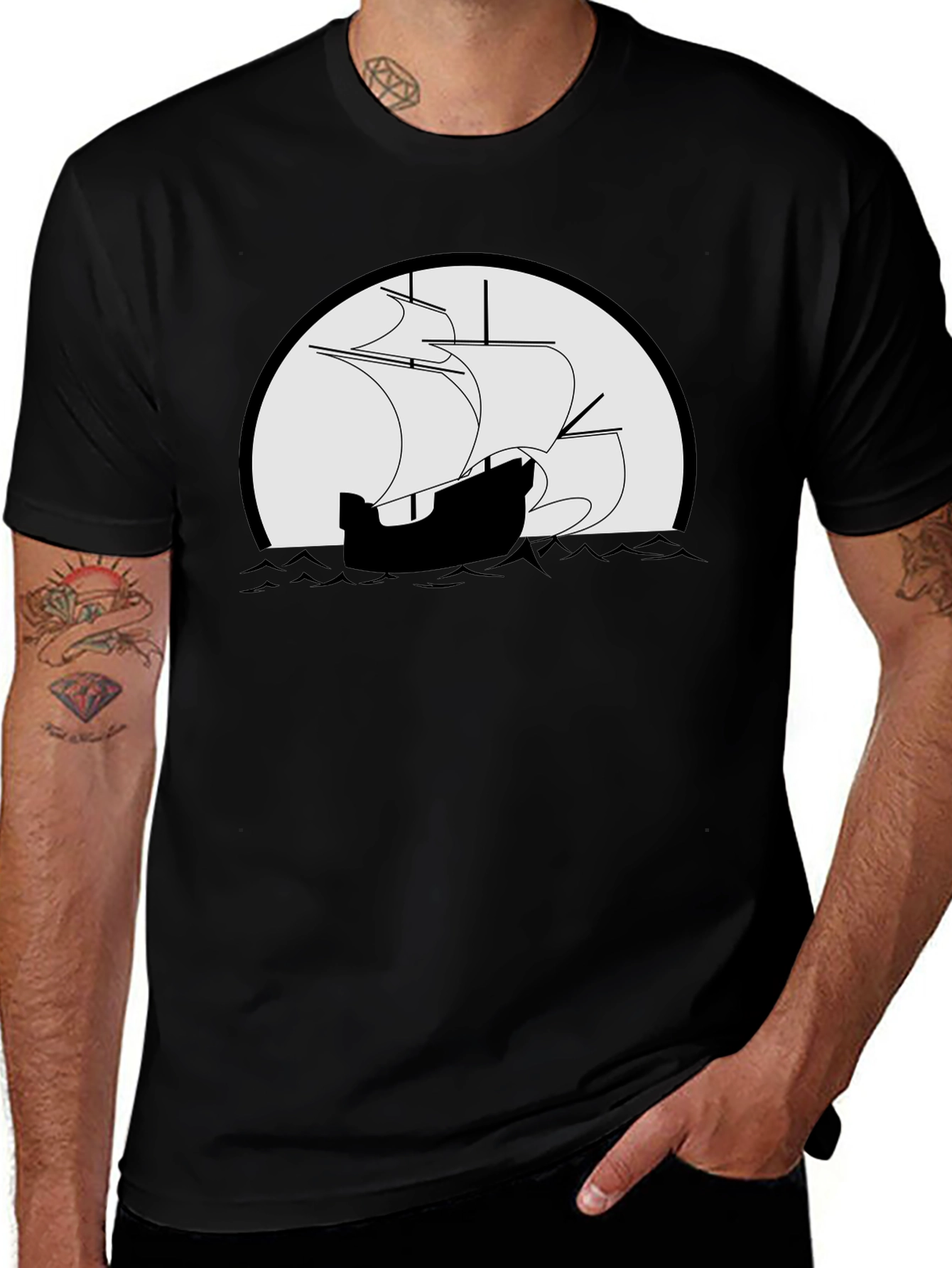 Variant 21 of Nautical Ship Graphic Tee - Black T-Shirt
