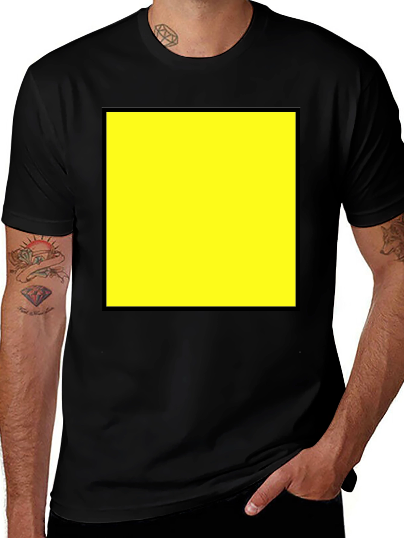 Variant 17 of Bold Graphic Tee - Yellow Square Design, Black Cotton