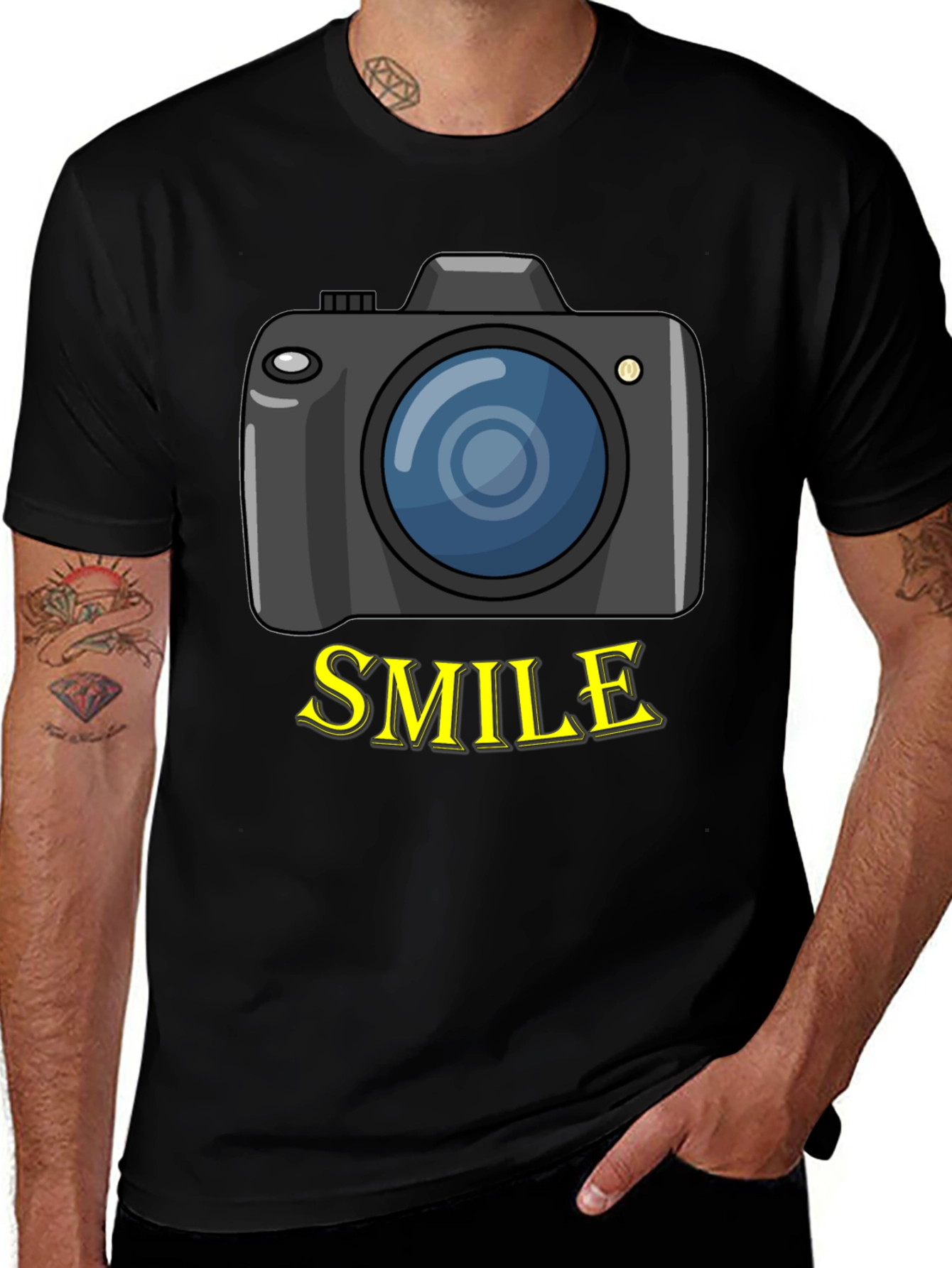 Variant 24 of Smile Camera Graphic T-Shirt - Black Cotton Tee