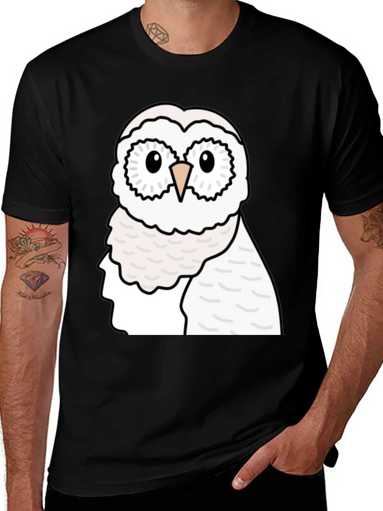 Variant 2 of Owl Graphic Tee - Men's Black Cotton T-Shirt