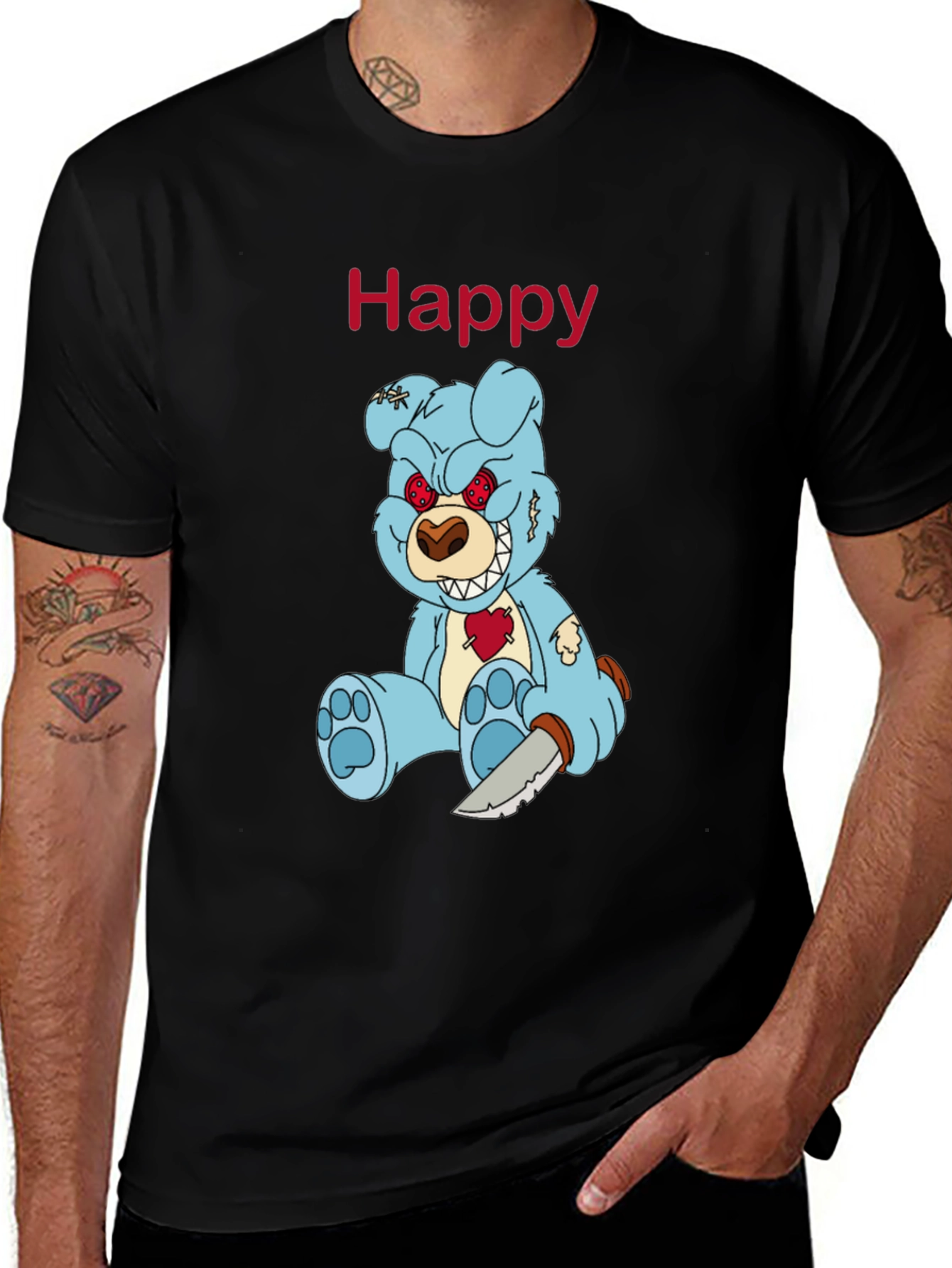 Happy Creepy Teddy Bear Graphic Tee