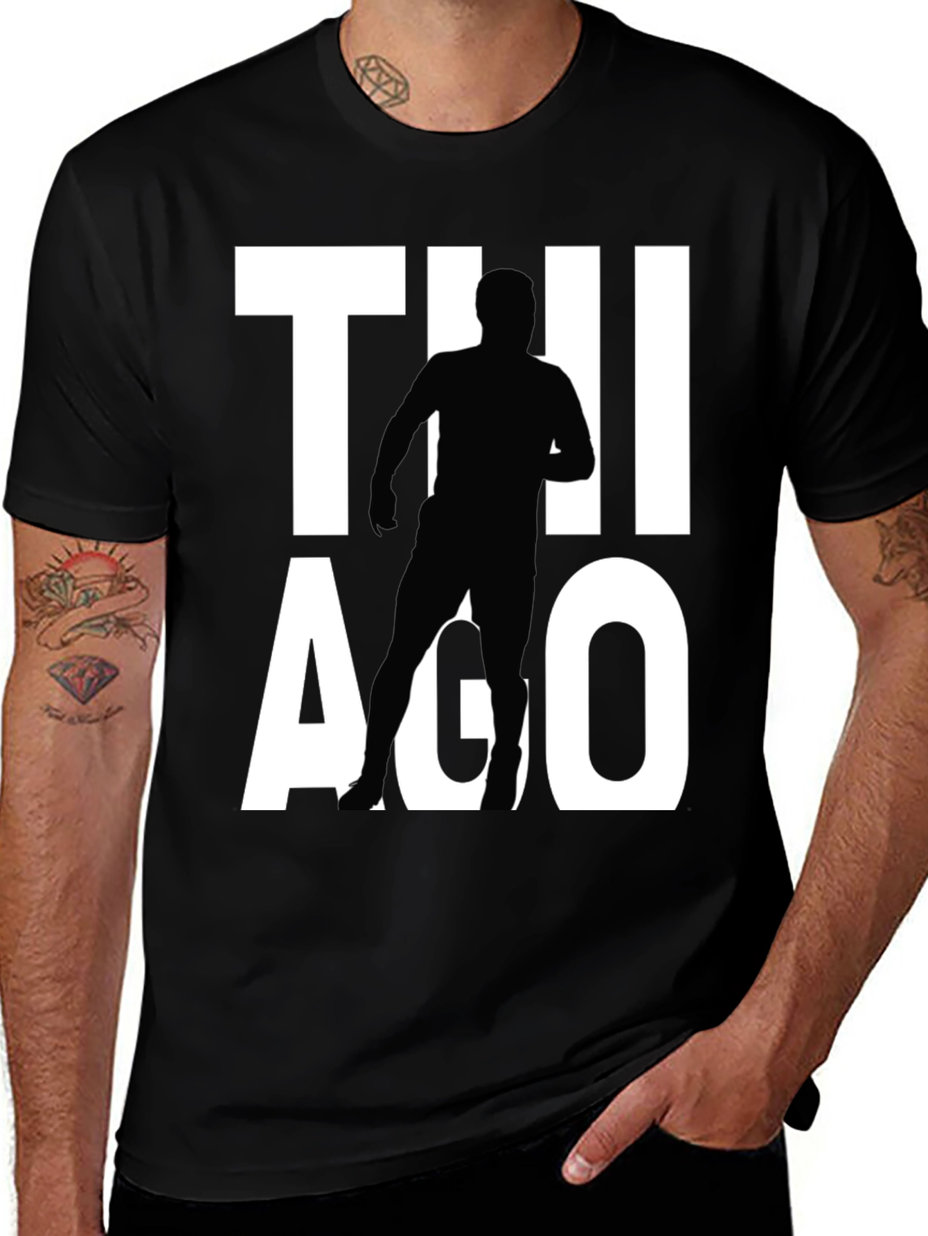 Variant 20 of Thiago Silhouette Graphic Tee - Black Cotton T-Shirt