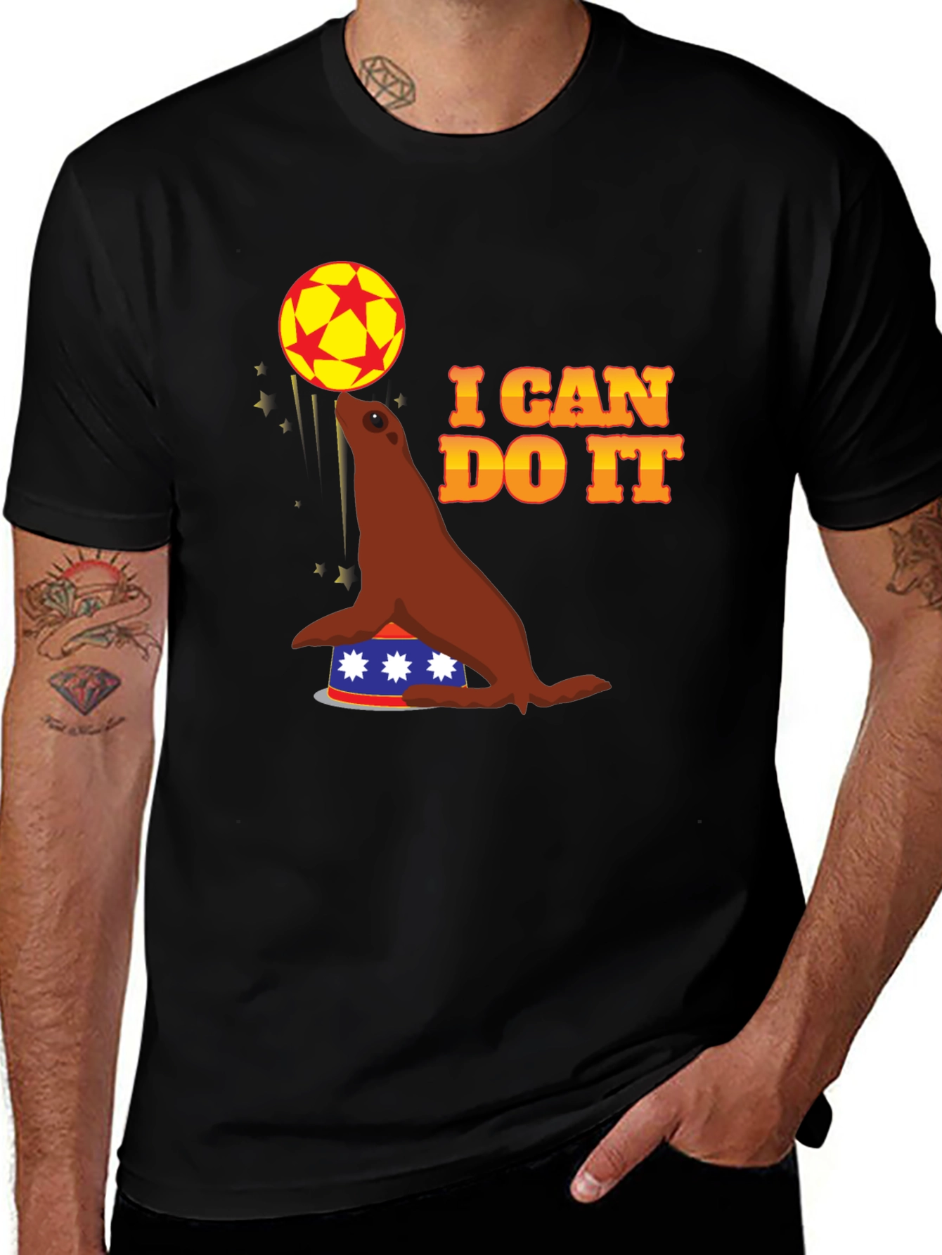 Variant 16 of Circus Seal 'I Can Do It' Black T-Shirt