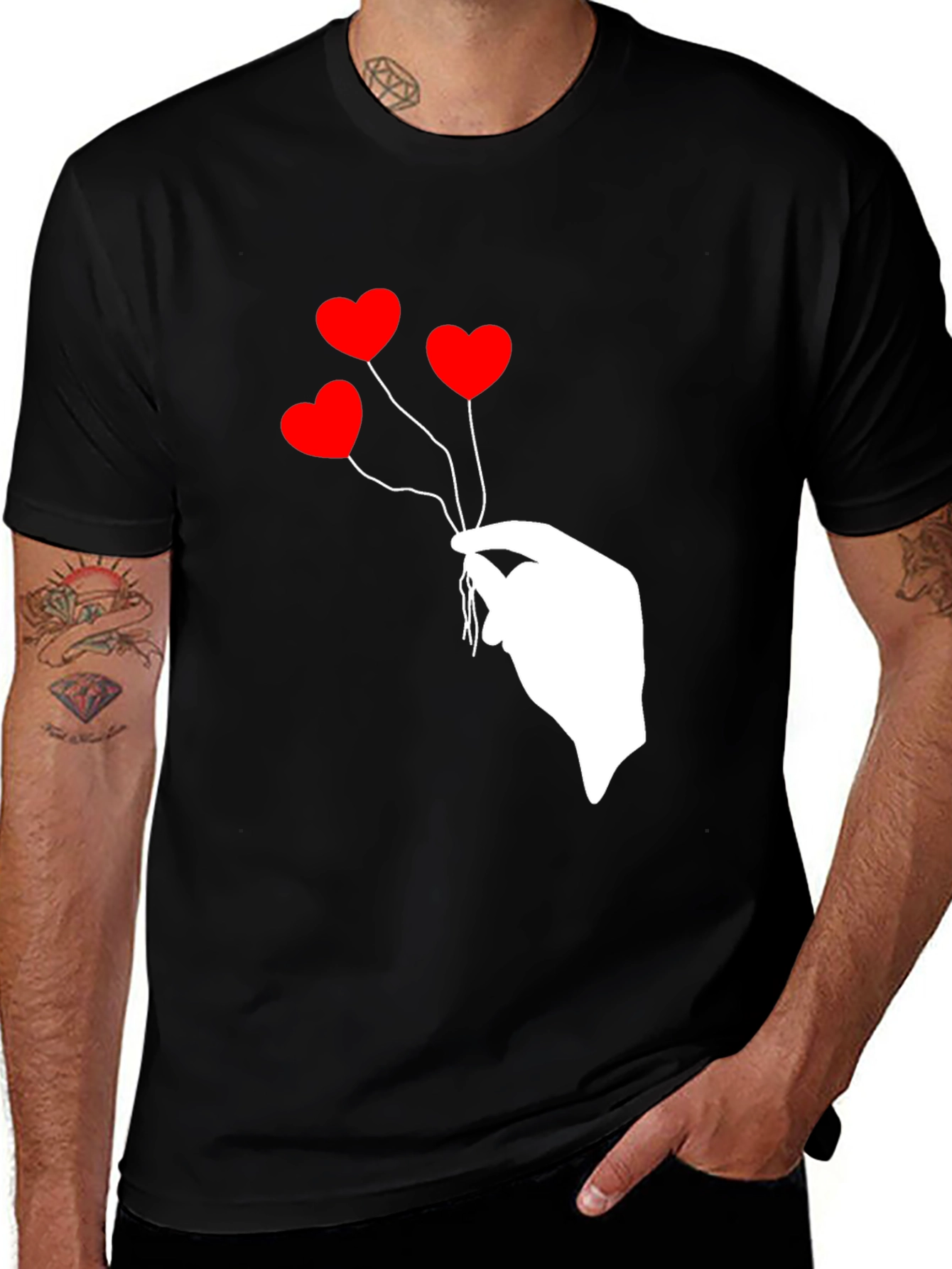 Variant 10 of Heart Balloon Graphic Tee - Stylish Black T-Shirt