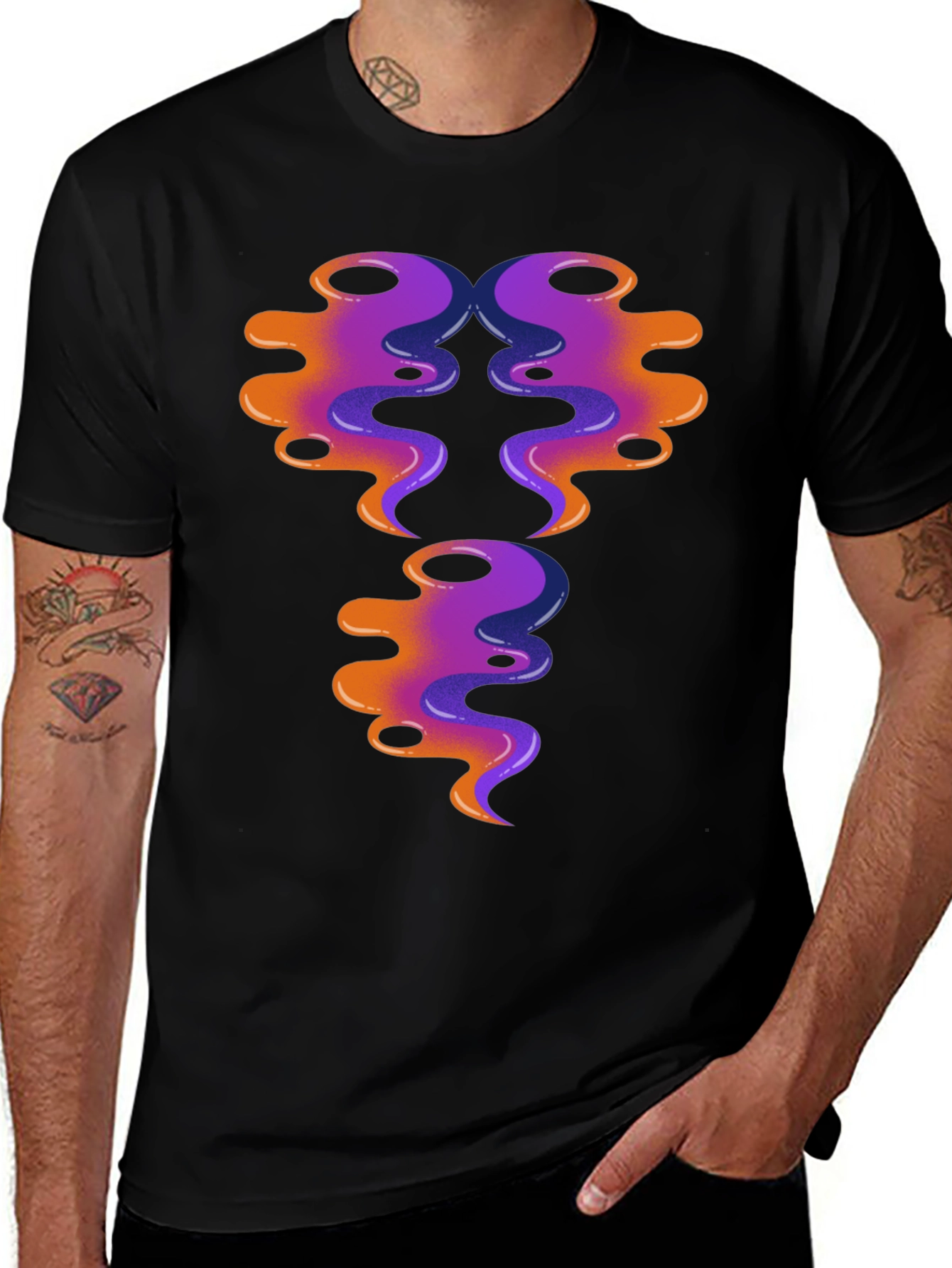 Variant 2 of Abstract Swirl Design Graphic Tee - Black Cotton