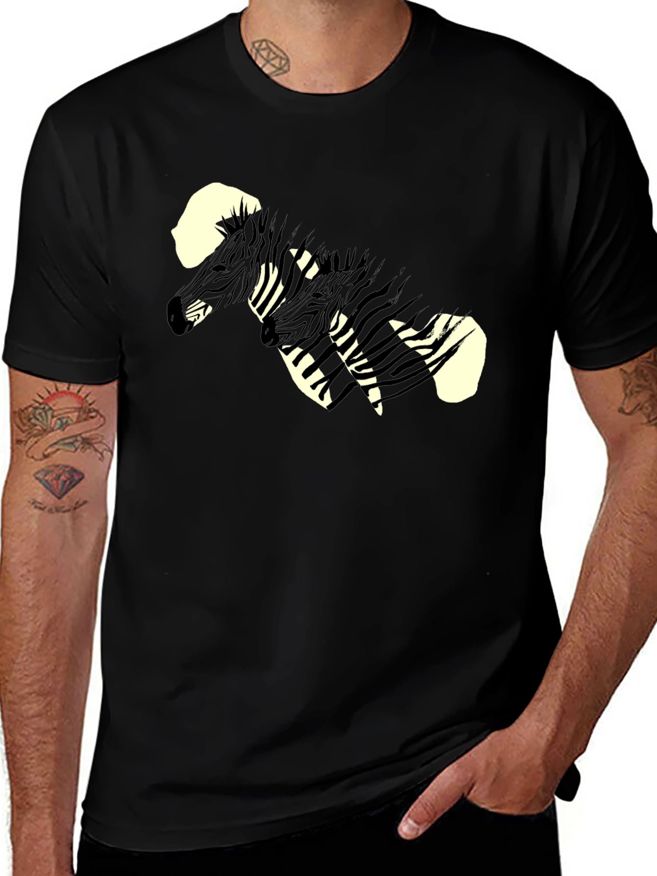 Black Zebra Graphic Print Black Tee main image