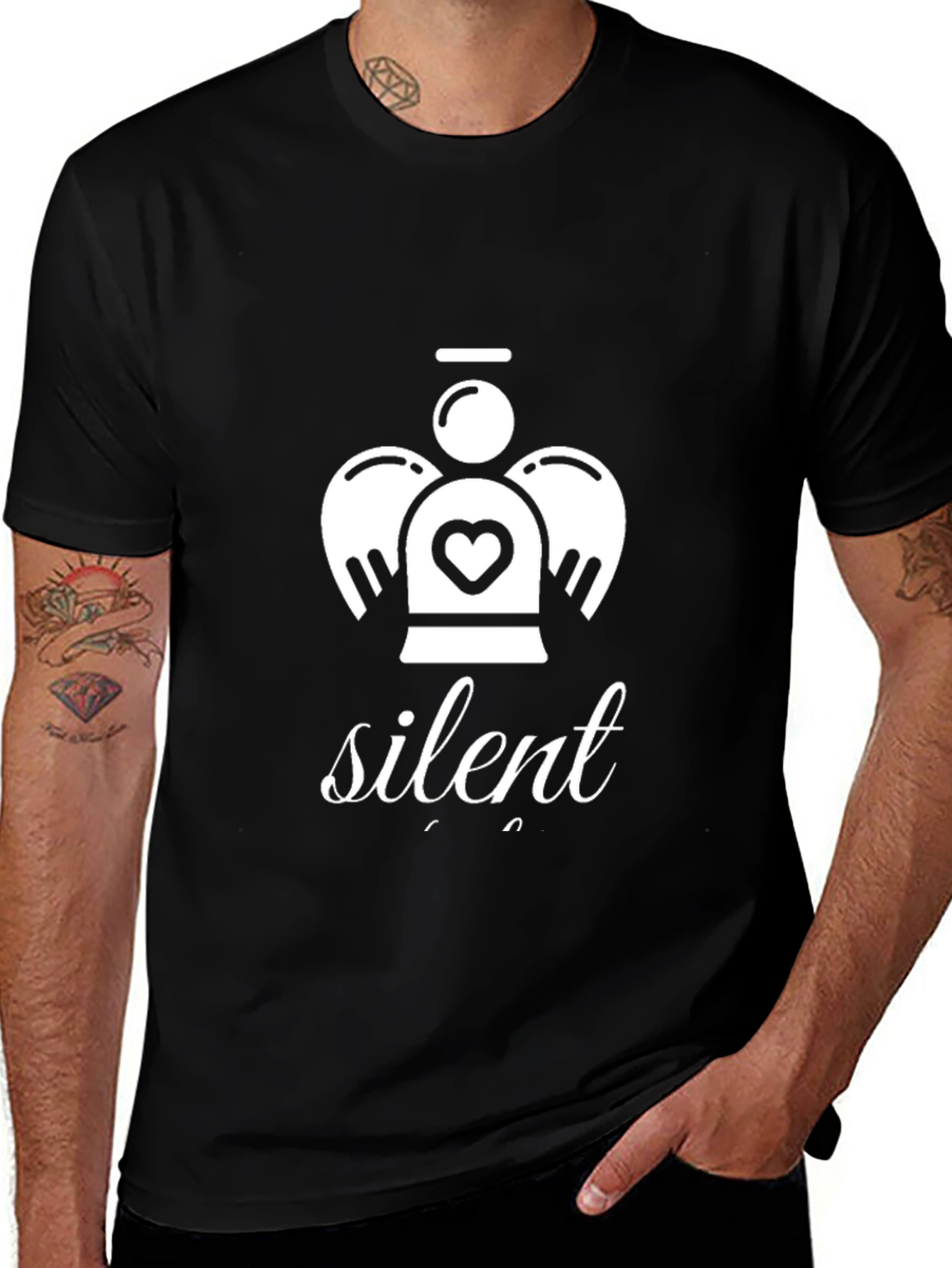 Black Silent Angel Graphic Tee - Stylish Black T-Shirt main image