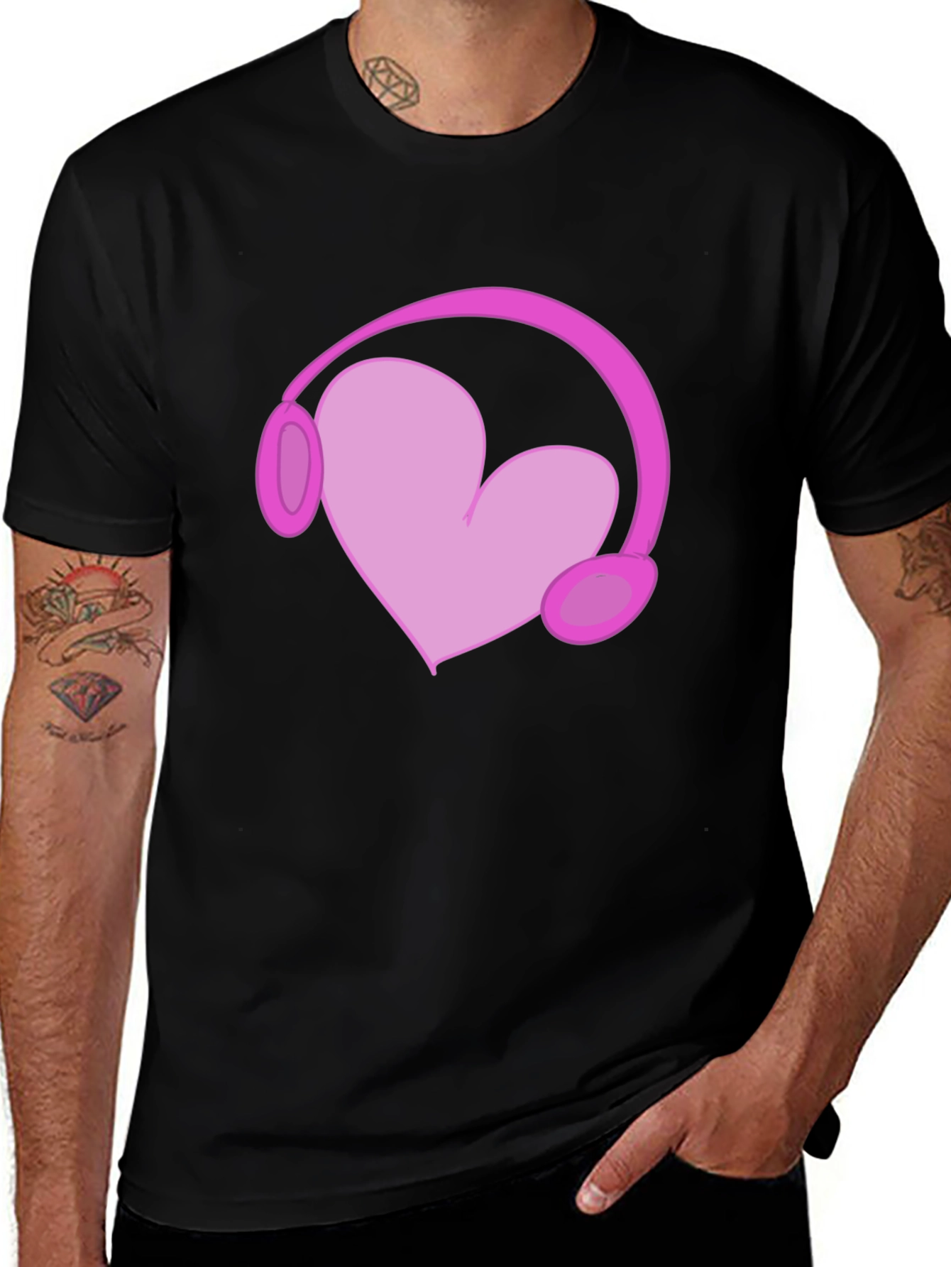 Variant 27 of Heart Headphones Graphic Tee - Black Cotton T-Shirt