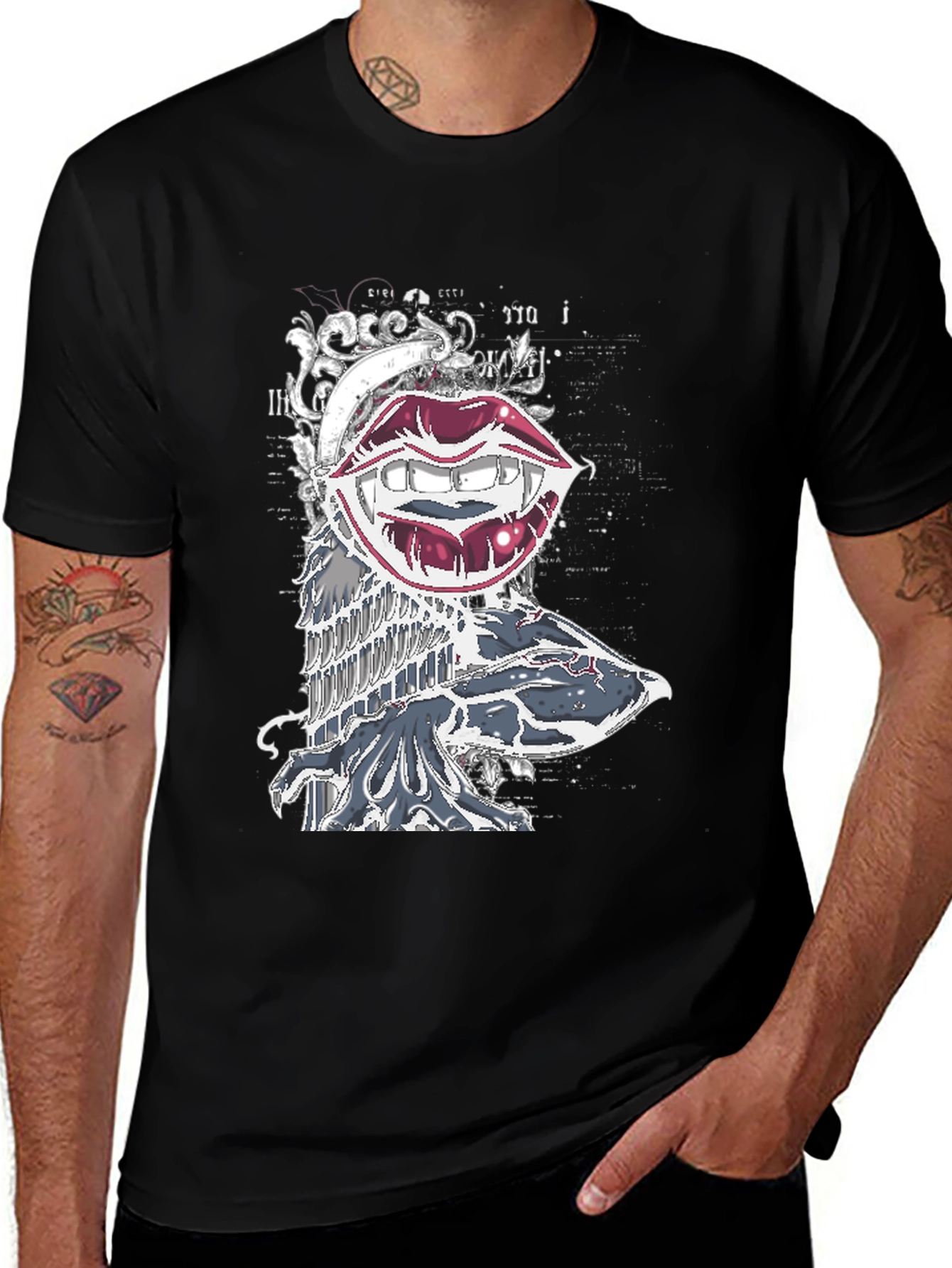 Variant 6 of Vampire Lips Graphic Print Black T-Shirt