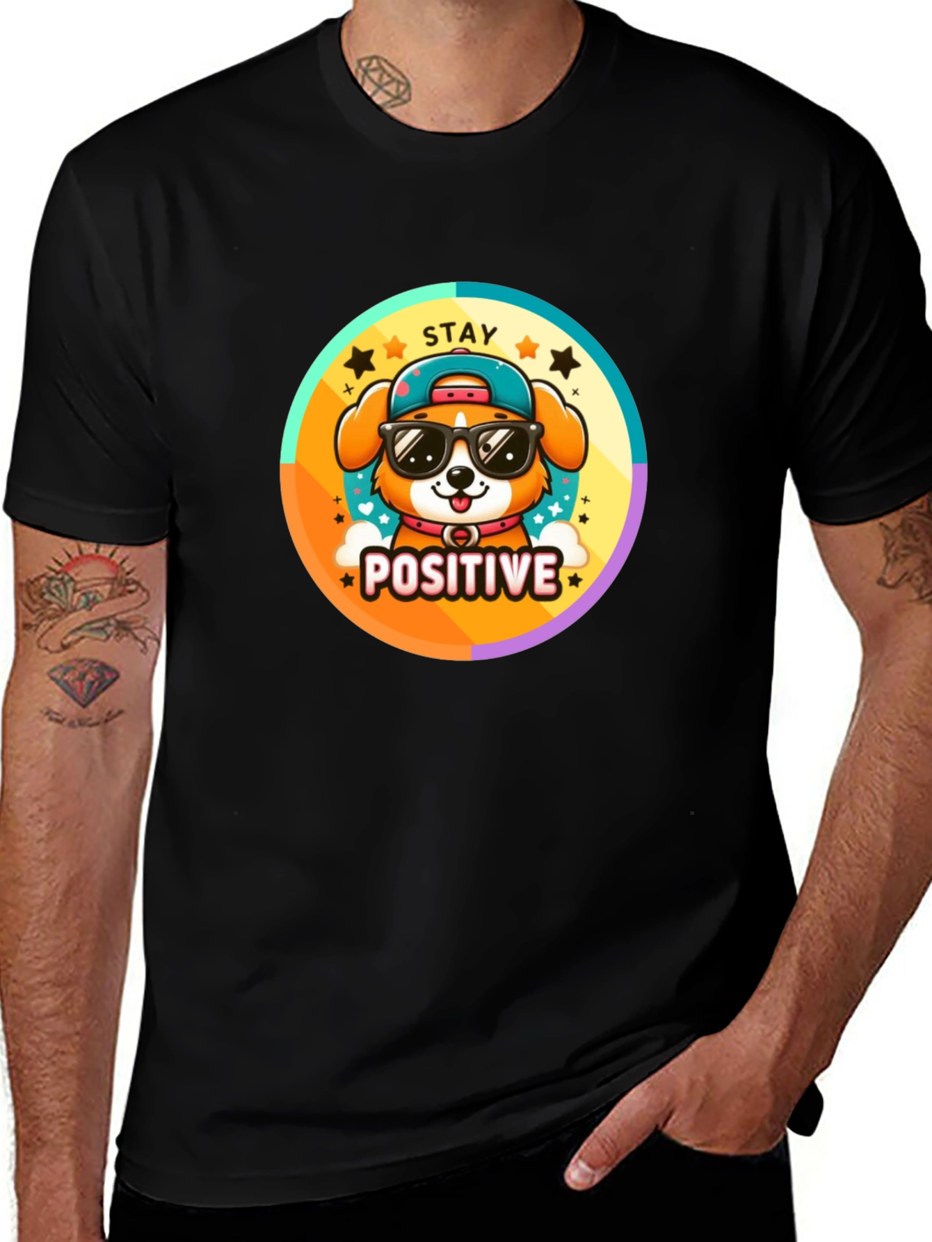 Variant 6 of Stay Positive Dog T-Shirt - Trendy Cartoon Style
