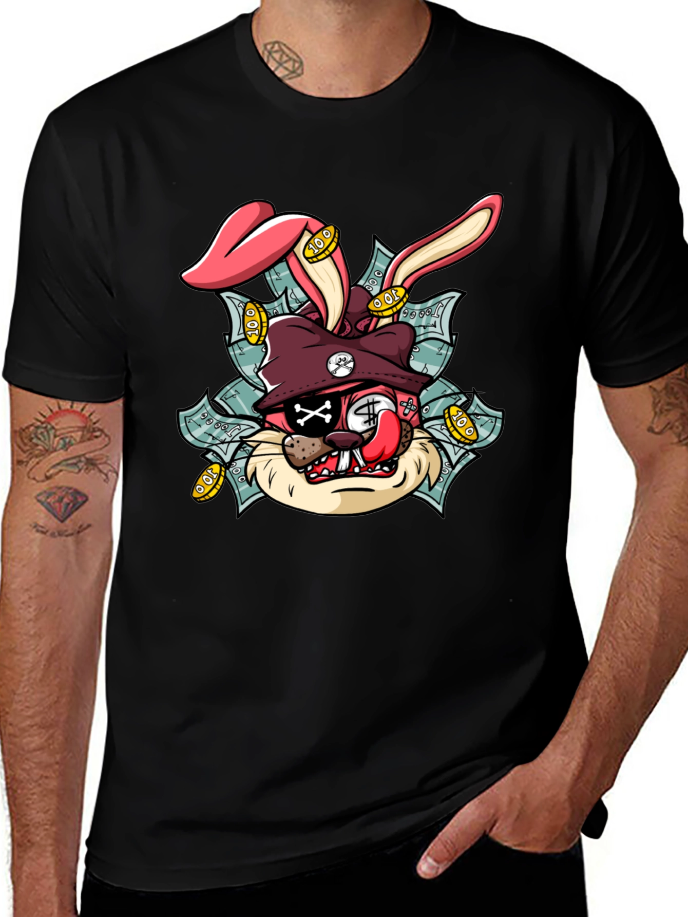 Variant 9 of Cartoon Rabbit Graphic Black Tee