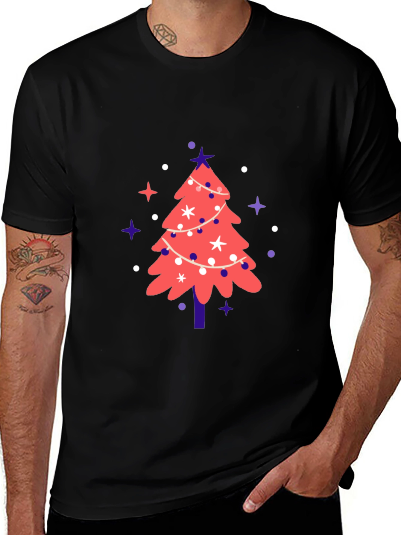 Black Festive Christmas Tree Graphic Tee main image
