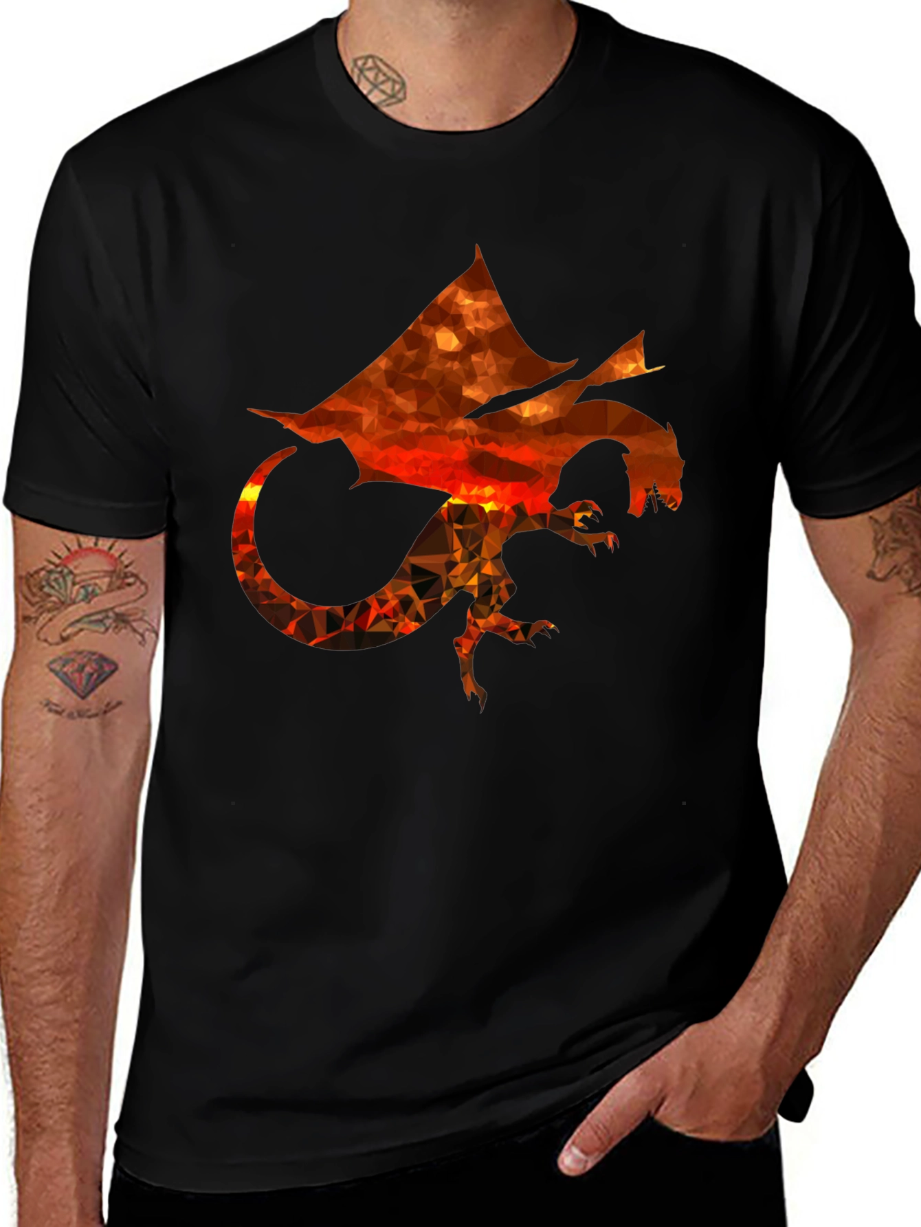 Variant 17 of Geometric Dragon Print Black T-Shirt