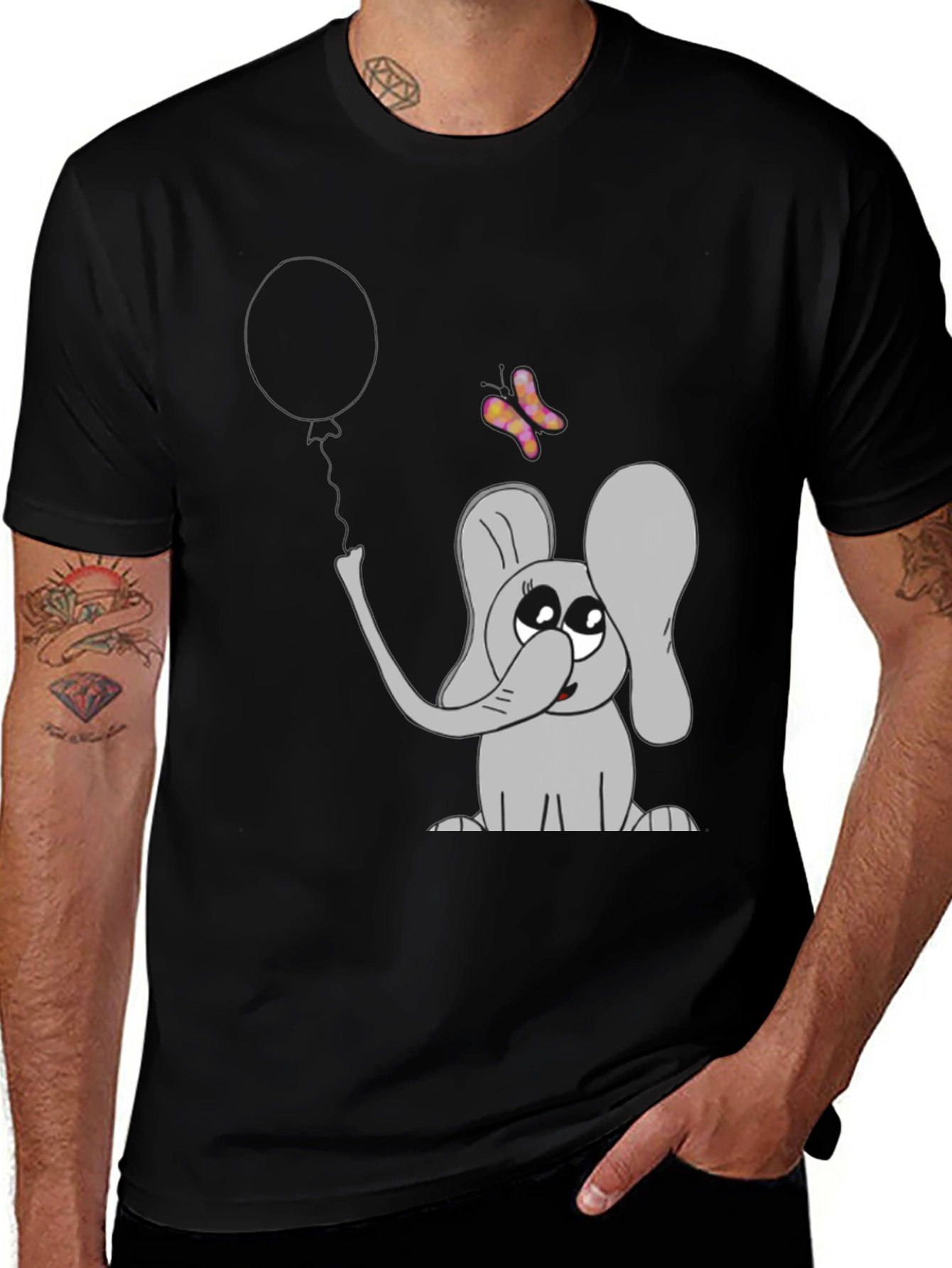Variant 6 of Cute Elephant Graphic Tee - Balloon & Butterfly Design