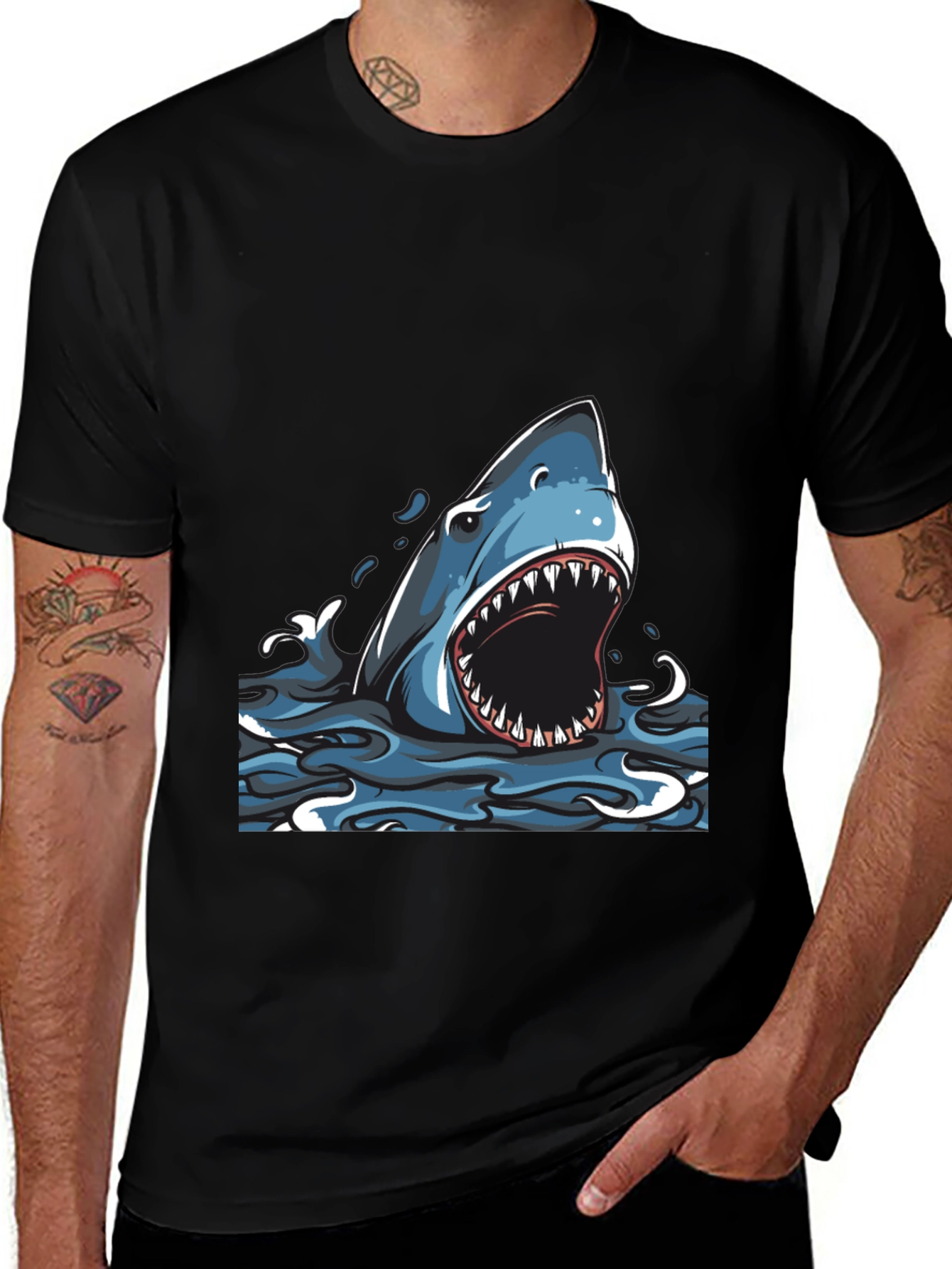 Black Shark Graphic Print Crew Neck T-Shirt main image