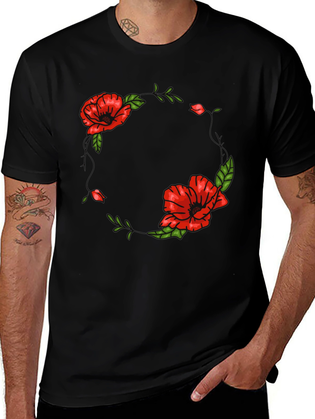 Variant 26 of Floral Poppy Graphic Black T-Shirt
