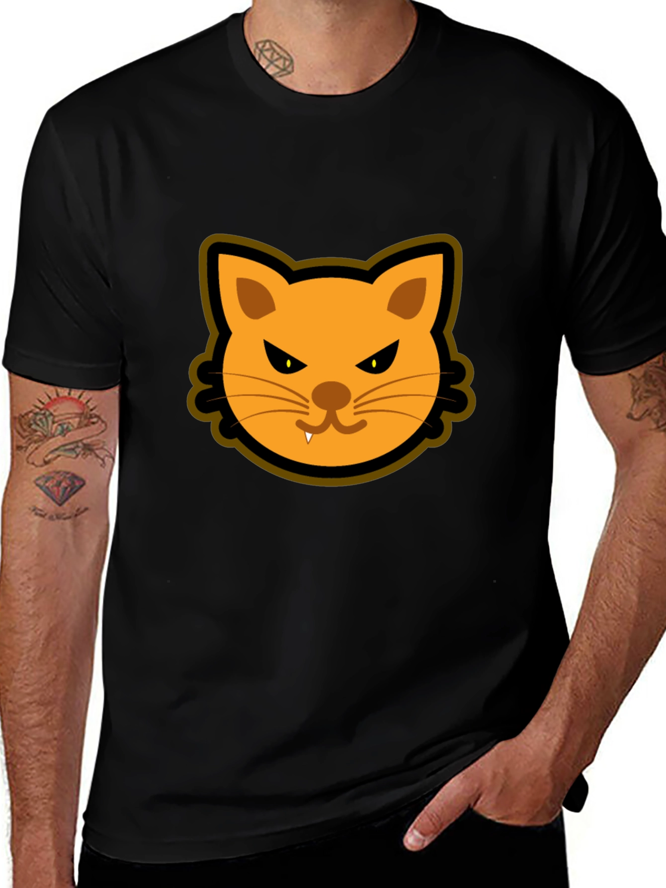 Variant 20 of Men's Black T-Shirt with Cartoon Cat Design