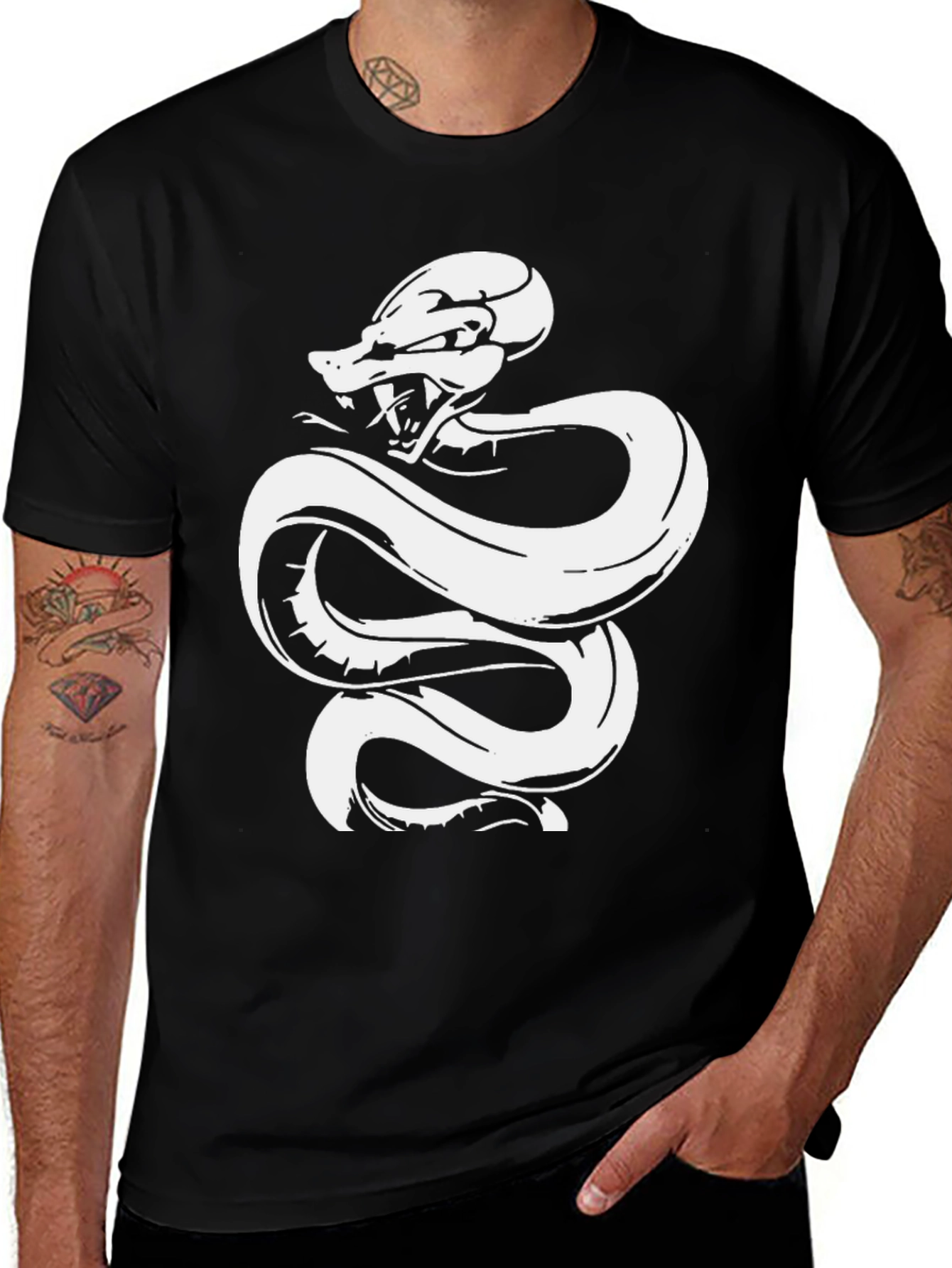 Variant 4 of Snake Graphic T-Shirt - Black Cotton Tee