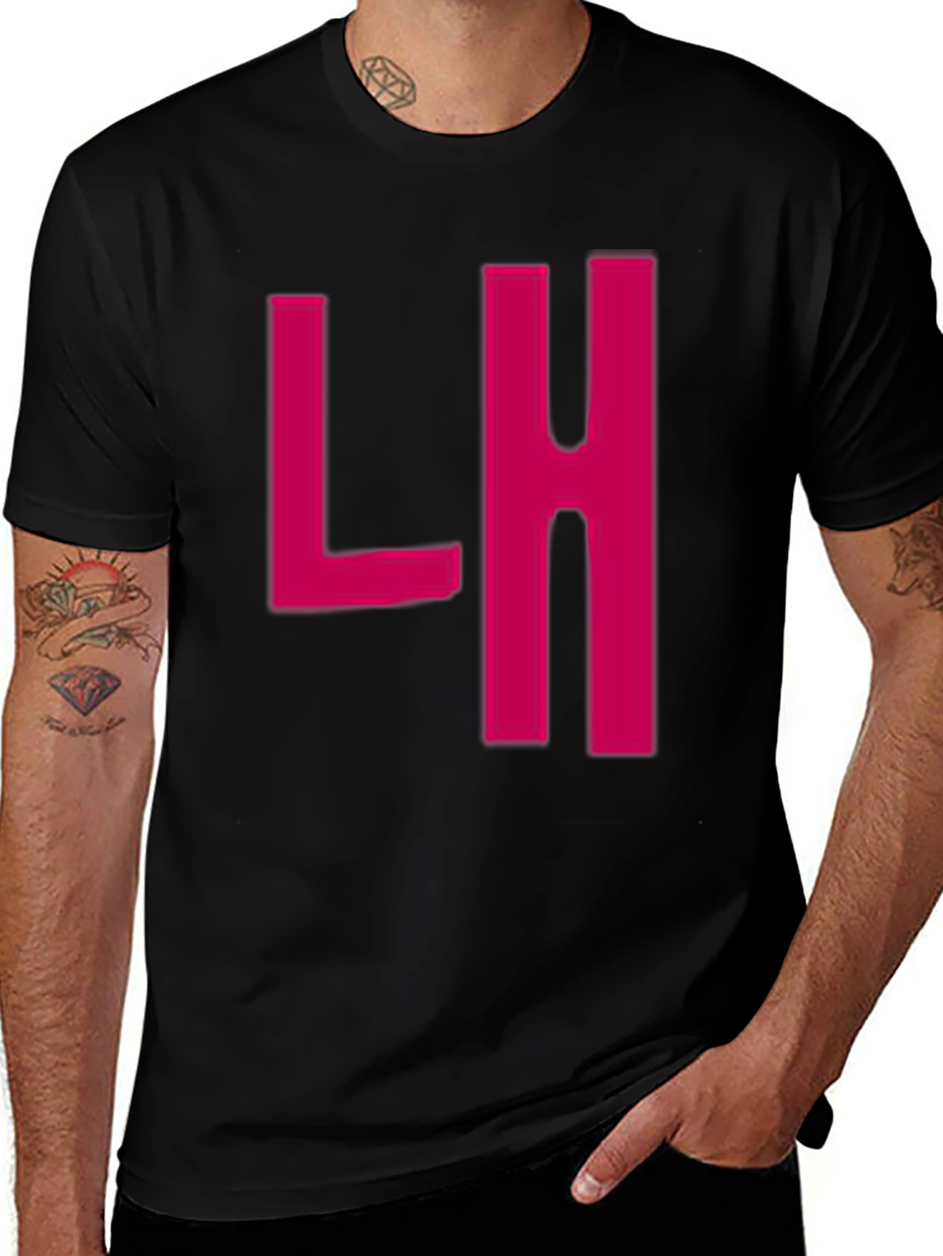 Variant 26 of LH Letter Print Black Crew Neck T-Shirt