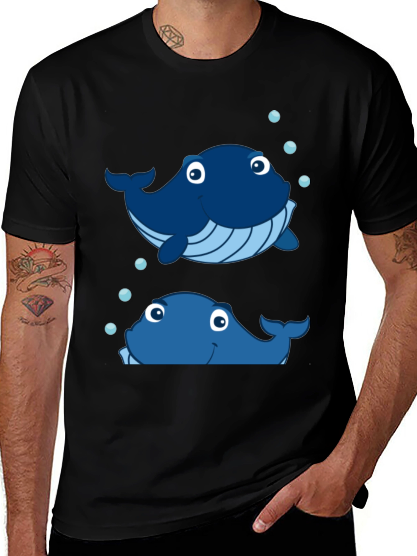 Variant 10 of Cute Whale Graphic Black T-Shirt
