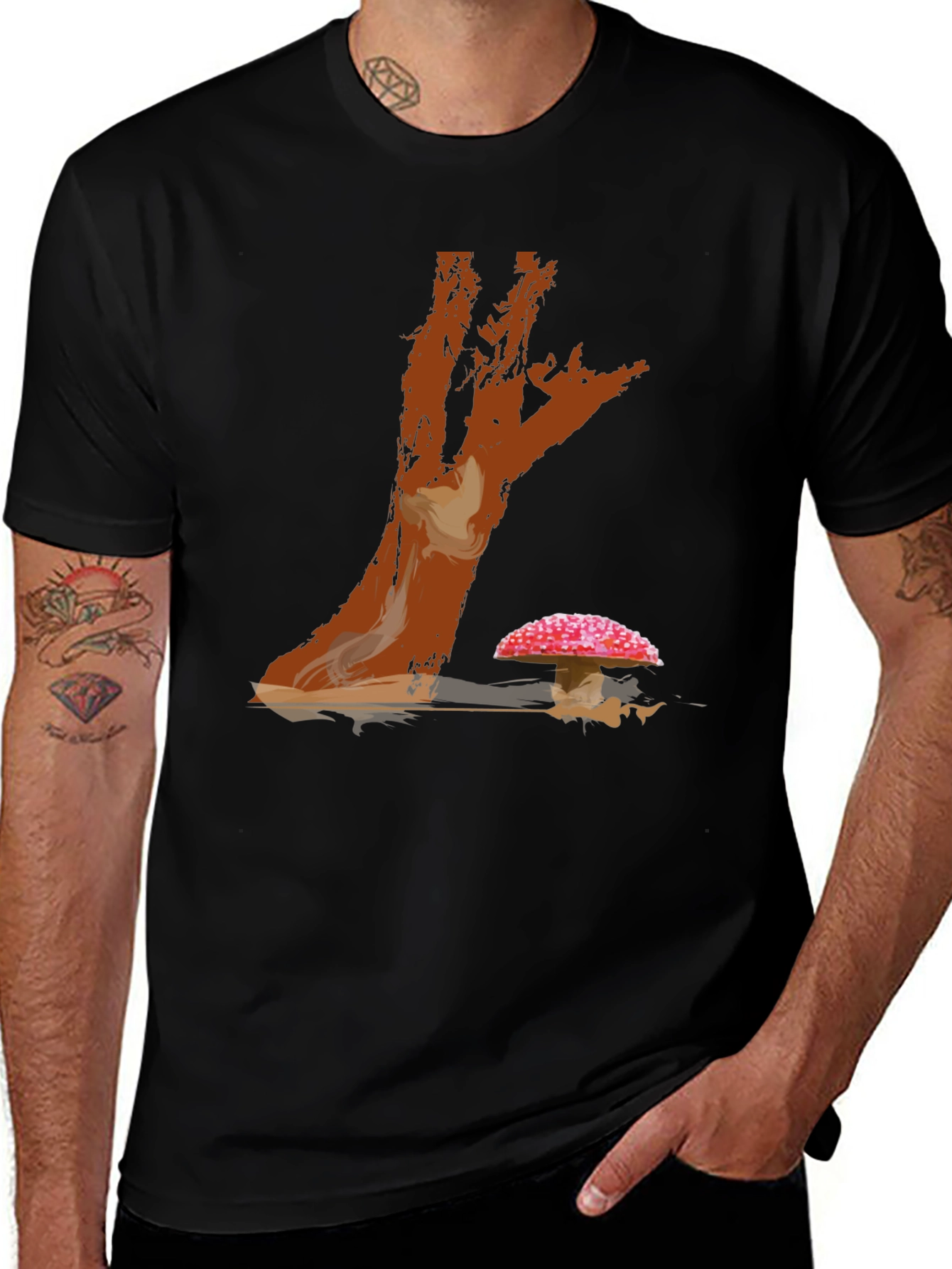 Variant 5 of Mushroom Tree Graphic Print Tee - Casual Style