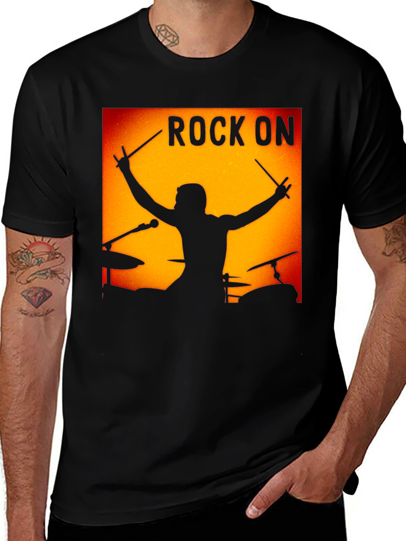 Variant 19 of Rock On Drummer Graphic Black T-Shirt