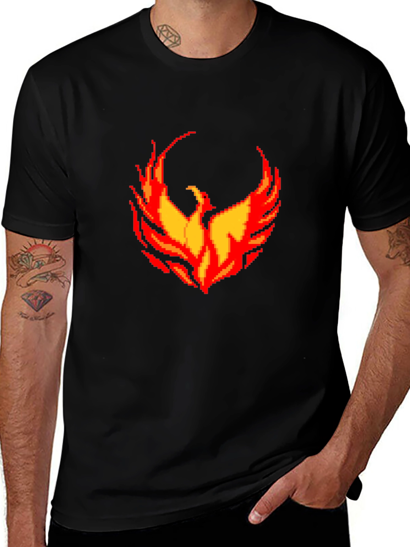 Variant 11 of Pixel Phoenix Graphic Black T-Shirt