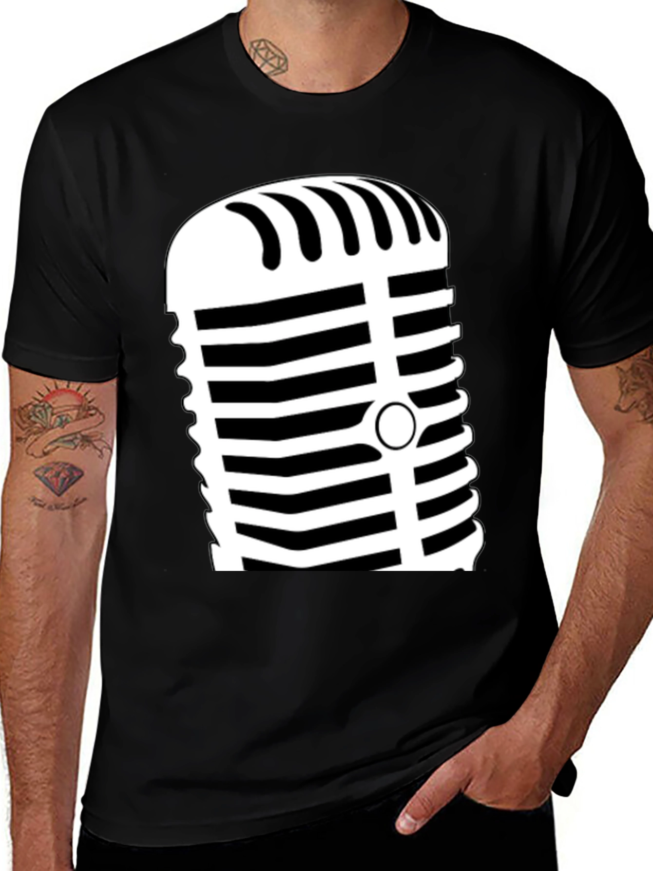 Retro Microphone Graphic Tee - Black