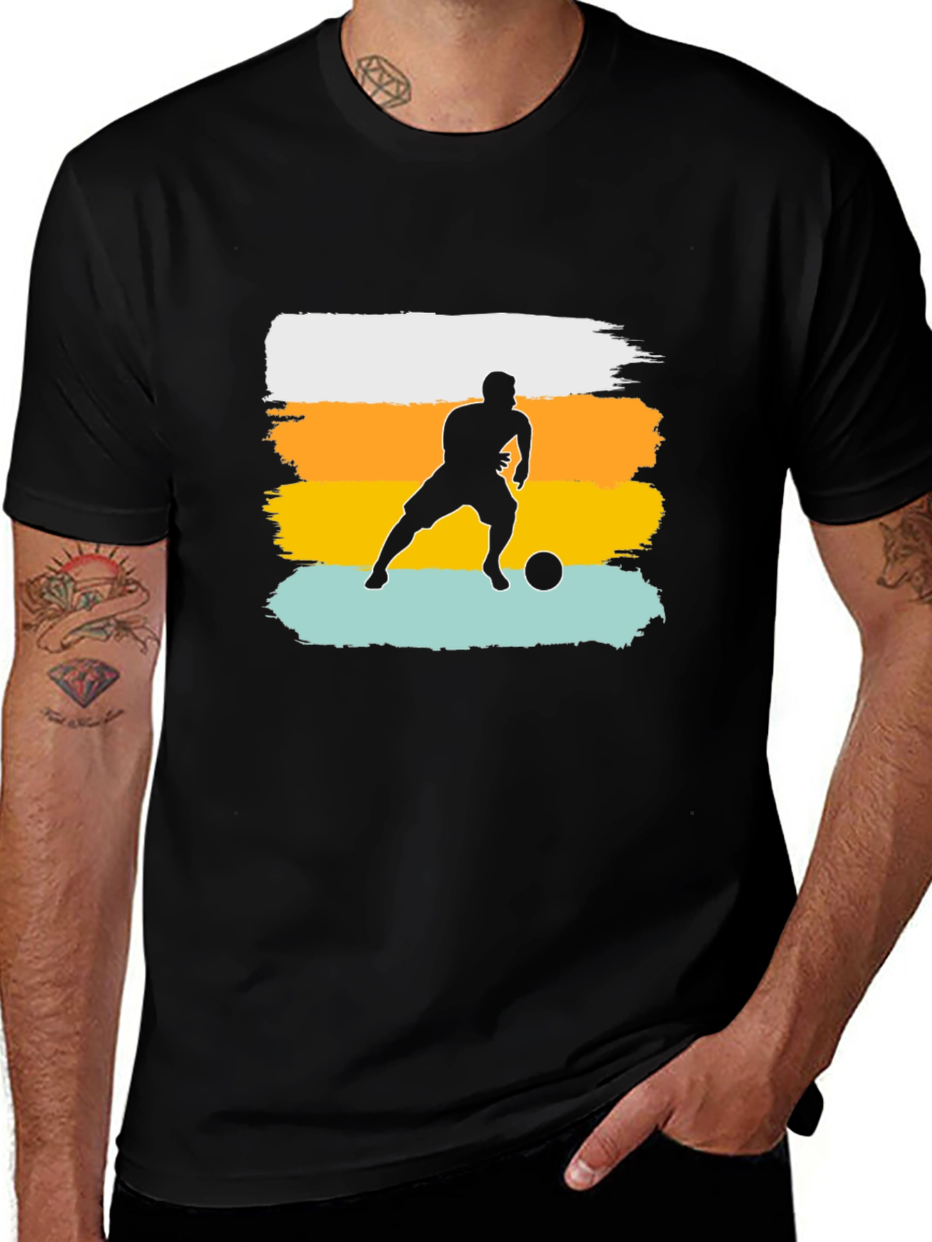 Variant 6 of Soccer Player Graphic Tee - Black Cotton Casual Shirt