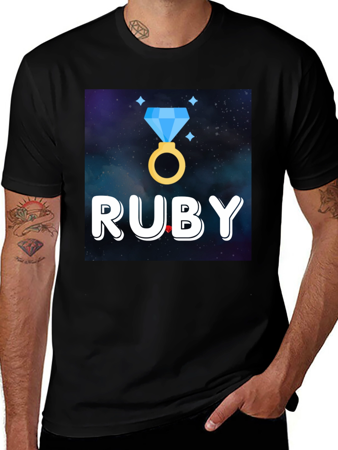 Variant 15 of Ruby Diamond Ring T-Shirt - Stylish Gemstone Graphic Tee