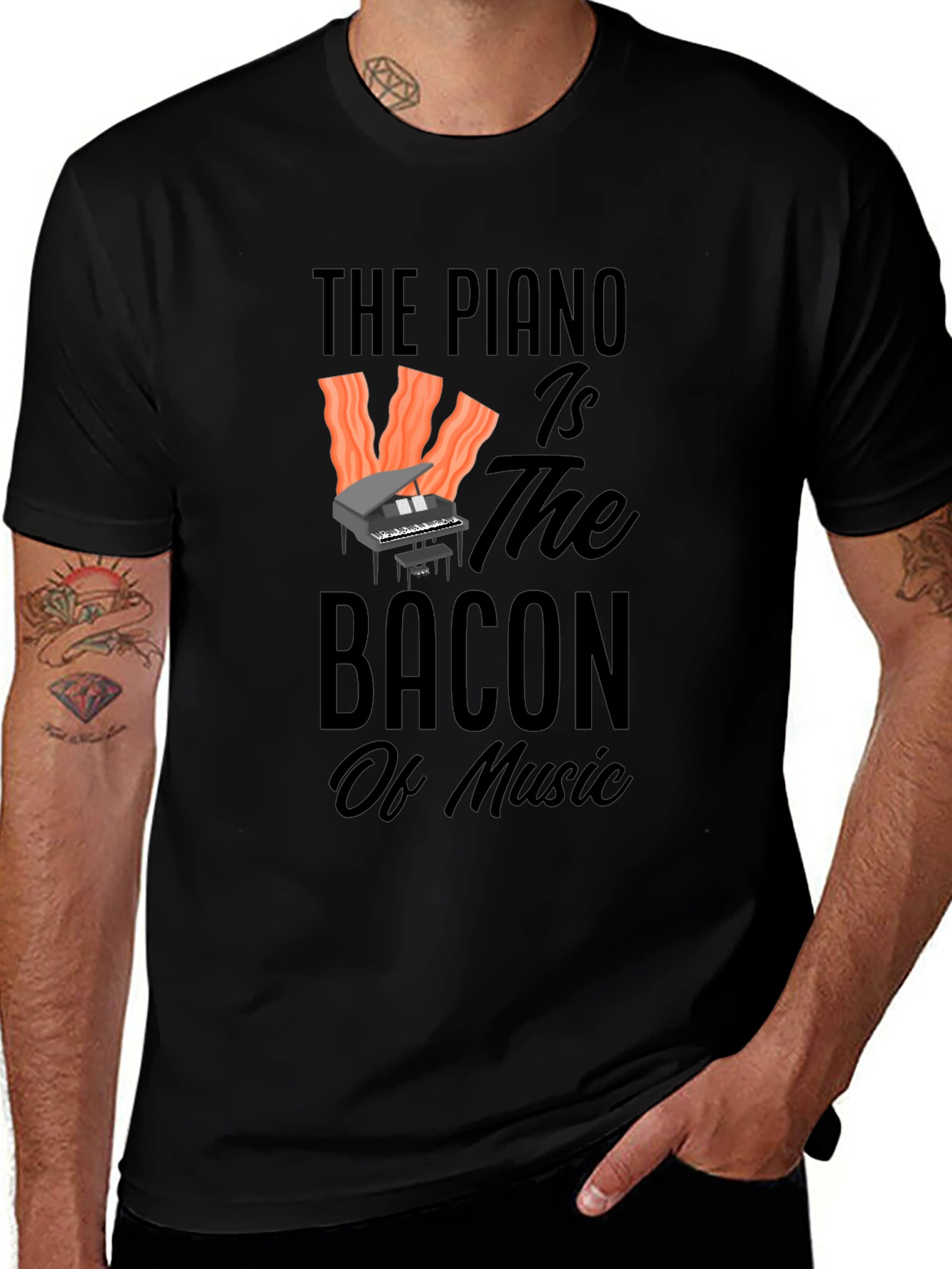 Variant 23 of The Piano is the Bacon of Music - Black T-Shirt